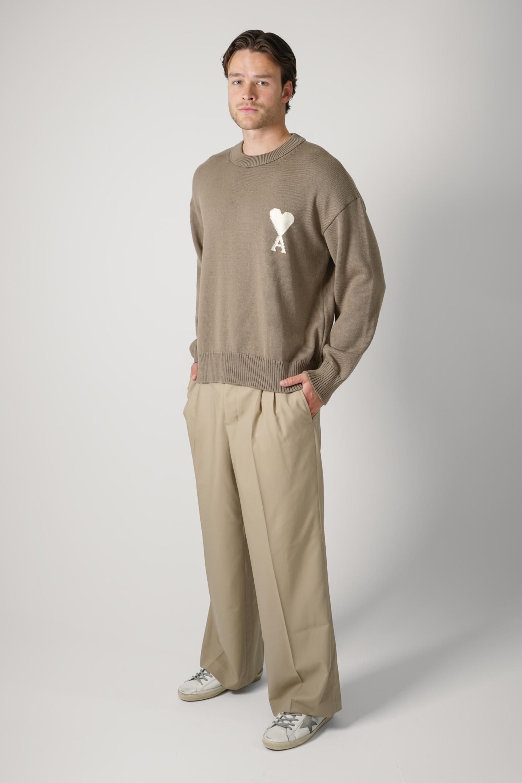 Ami Paris Knitted Heart Logo Crewneck Beige/Taupe