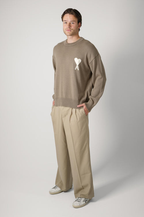 Ami Paris Knitted Heart Logo Crewneck Beige/Taupe