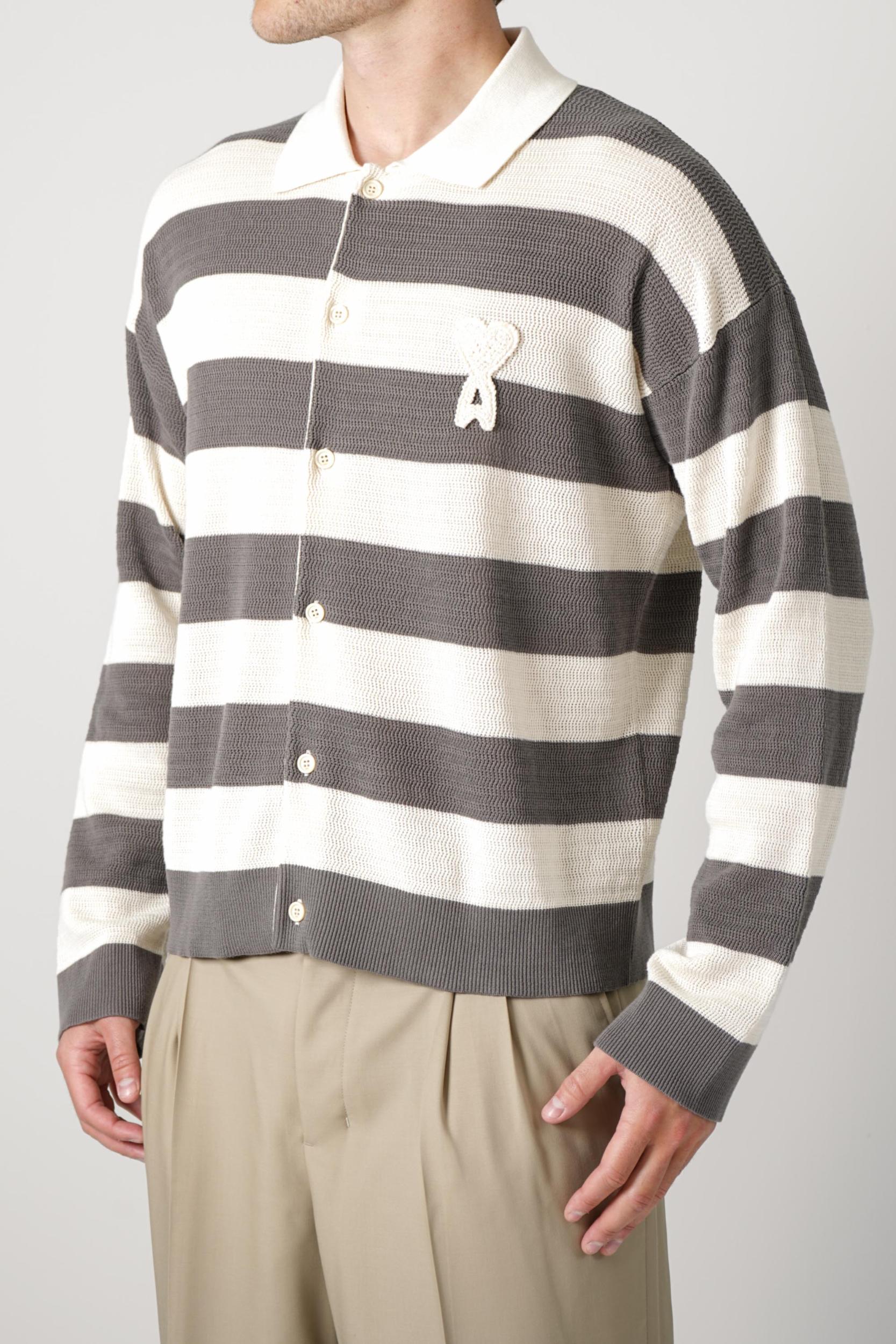 Ami Paris Knitted Longsleeve Polo Grey/Creme