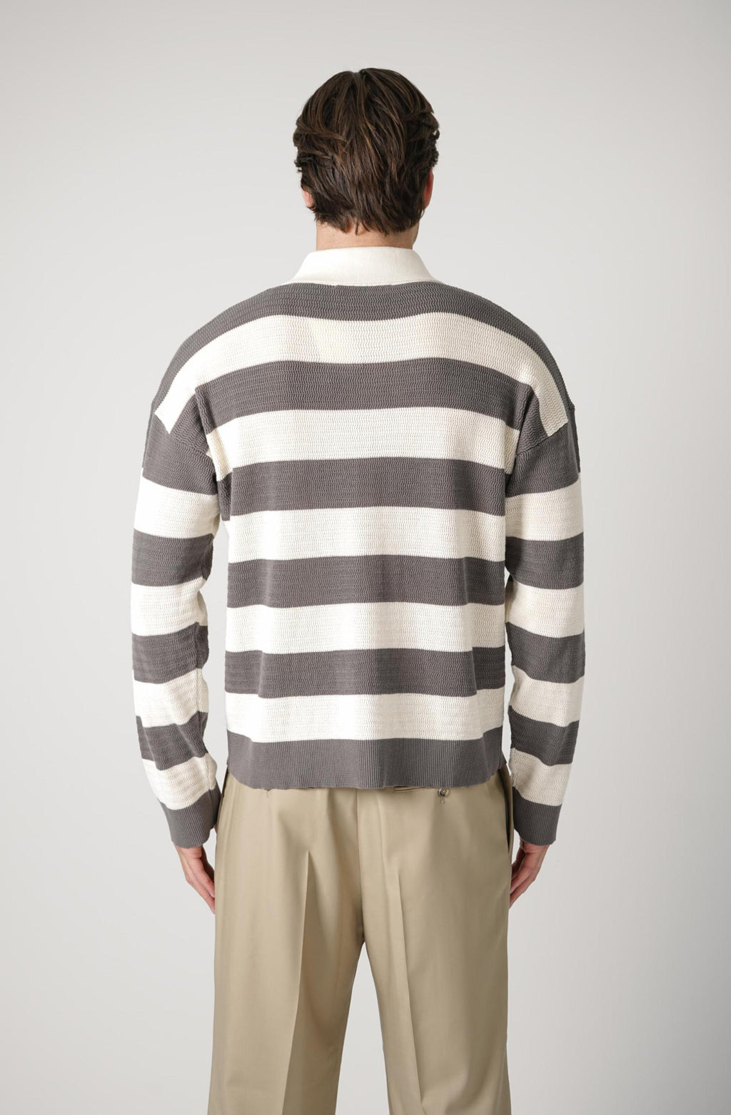 Ami Paris Knitted Longsleeve Polo Grey/Creme