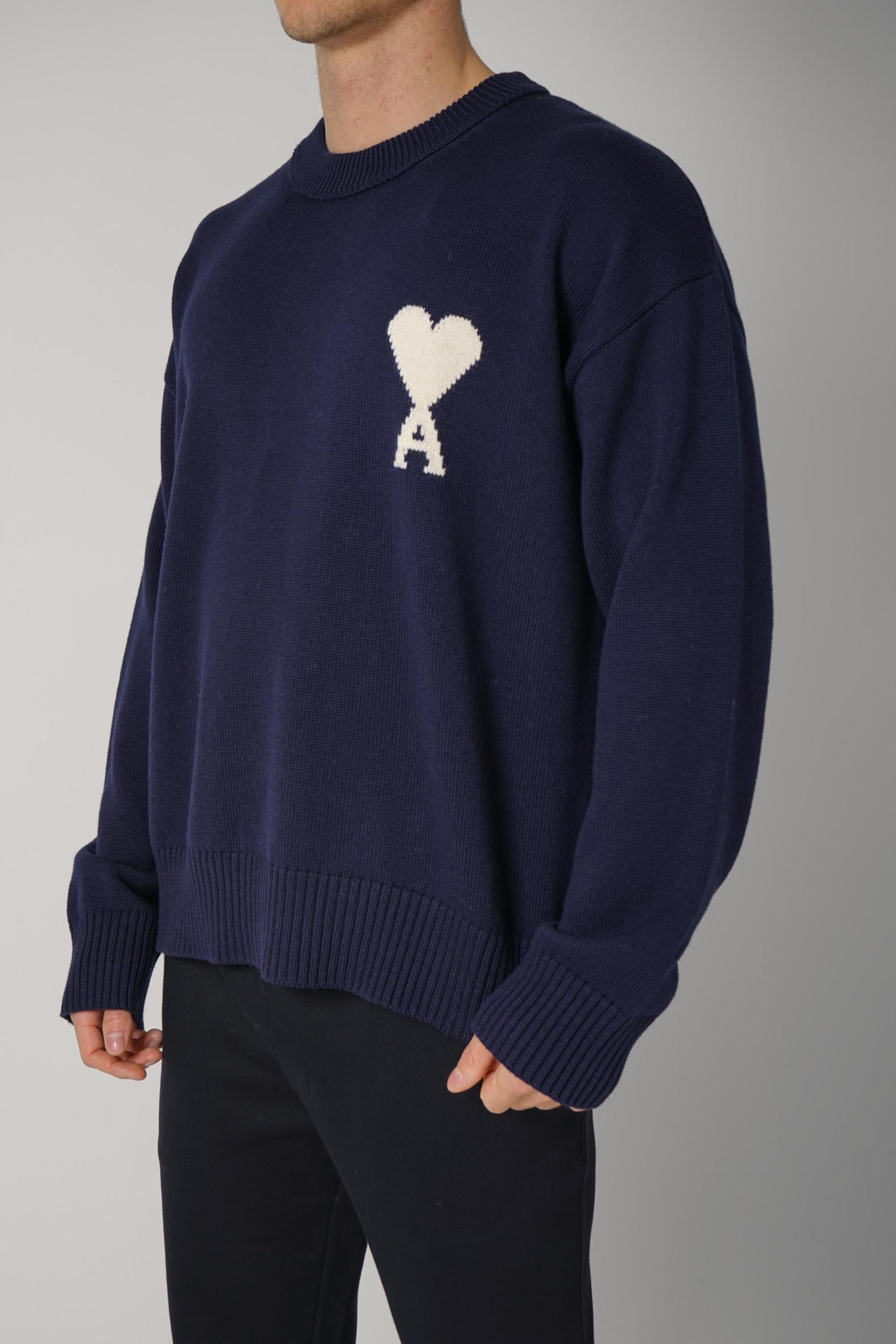 Ami Paris Wool Cotton Sweater Navy