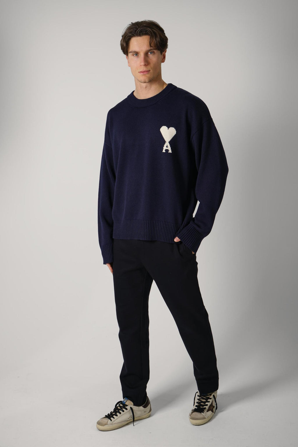 Ami Paris Wool Cotton Sweater Navy