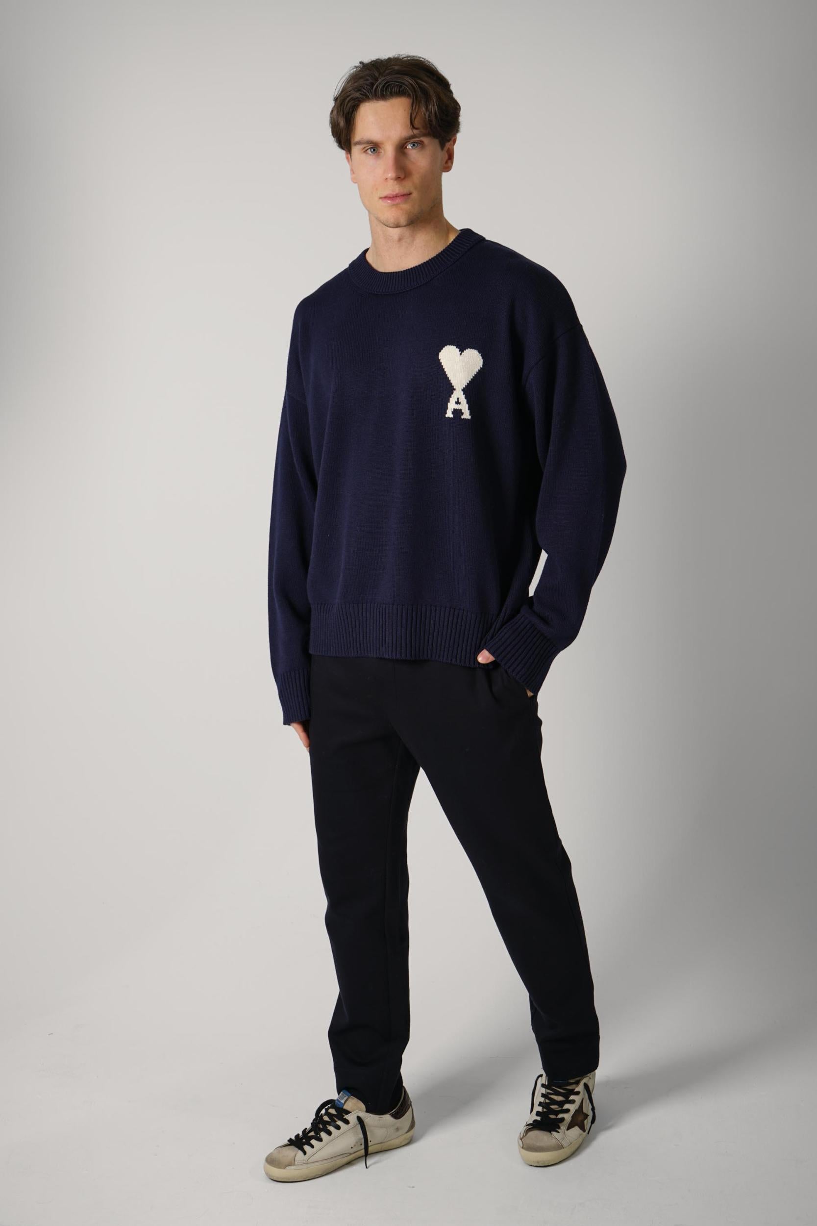 Ami Paris Wool Cotton Sweater Navy