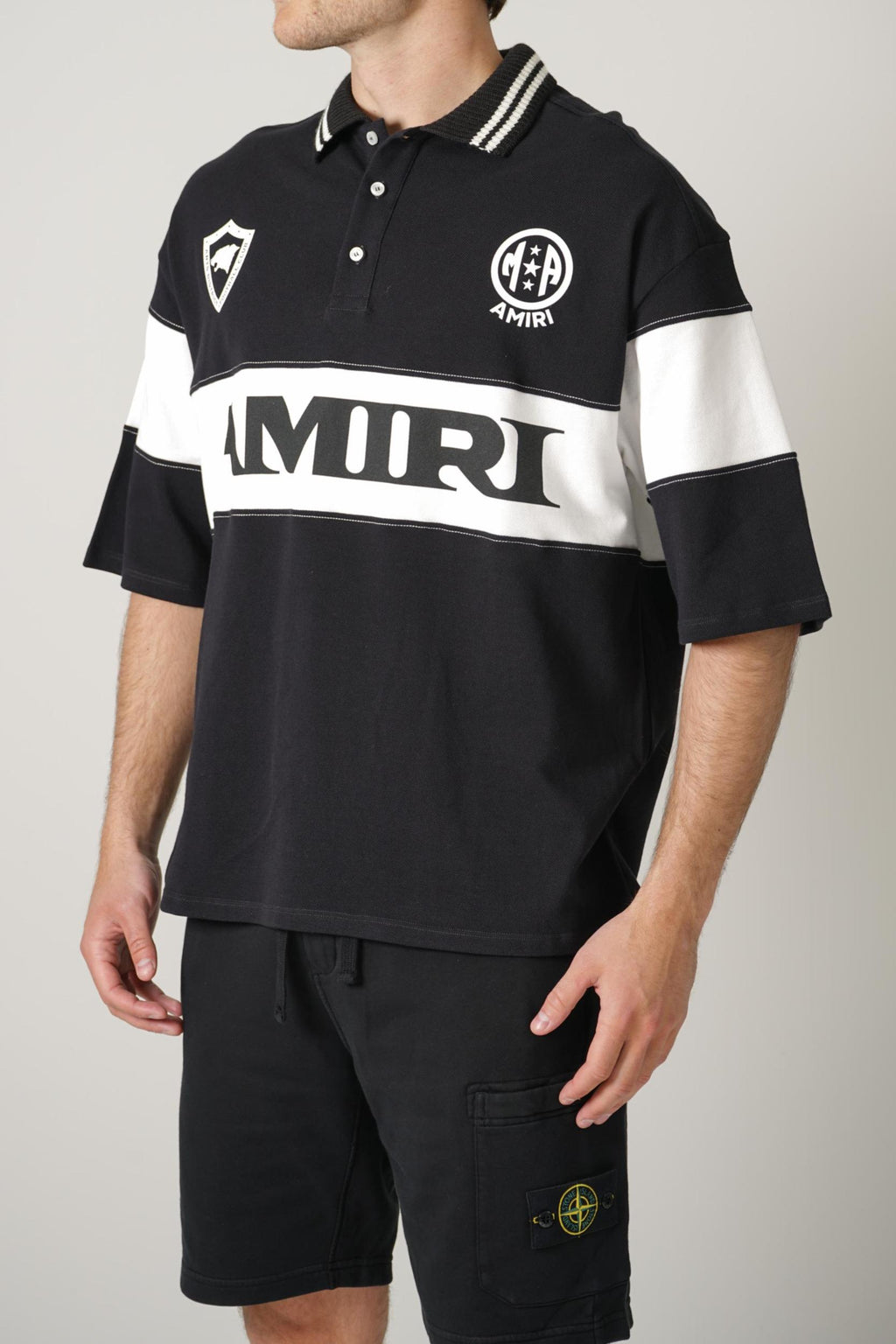 Amiri Sport Oversized Football Polo Black/White