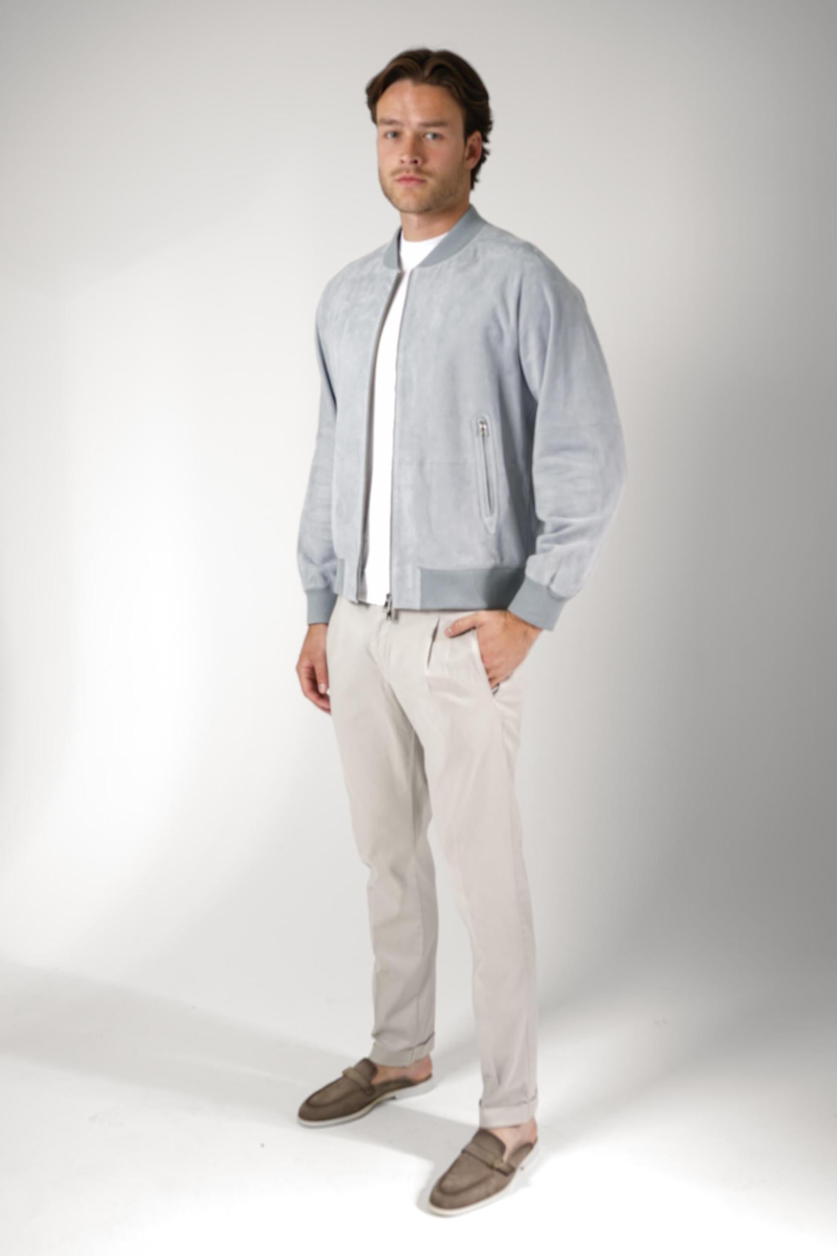 Arma Dion Lamb Suede Jbomber Jacket Vintage Blue