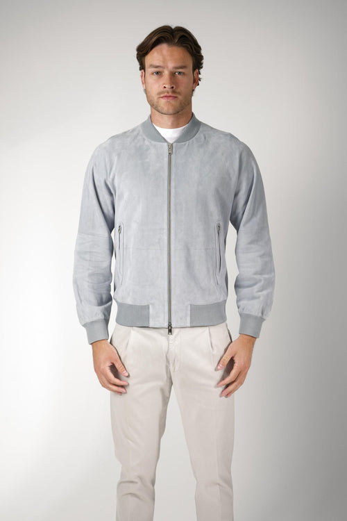 Arma Dion Lamb Suede Jbomber Jacket Vintage Blue
