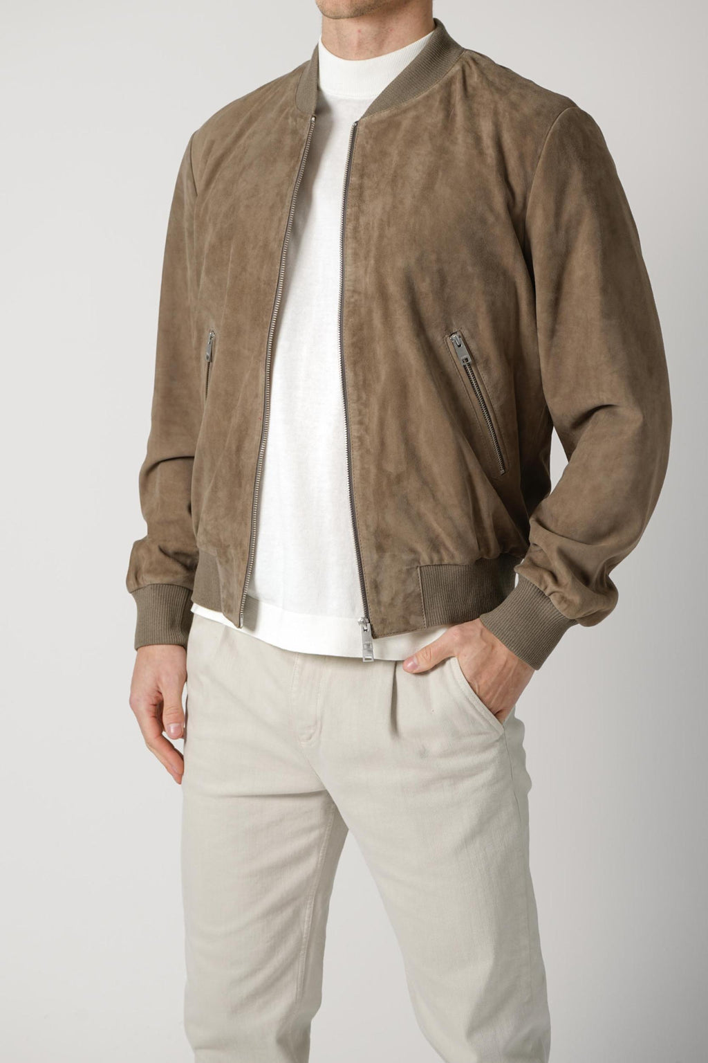 Arma Suede Bomber Jacket Brown