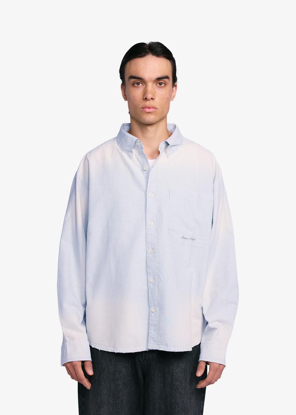 Bram'S Fruit Striped Oxford Distressed Longsleeve Light Blue