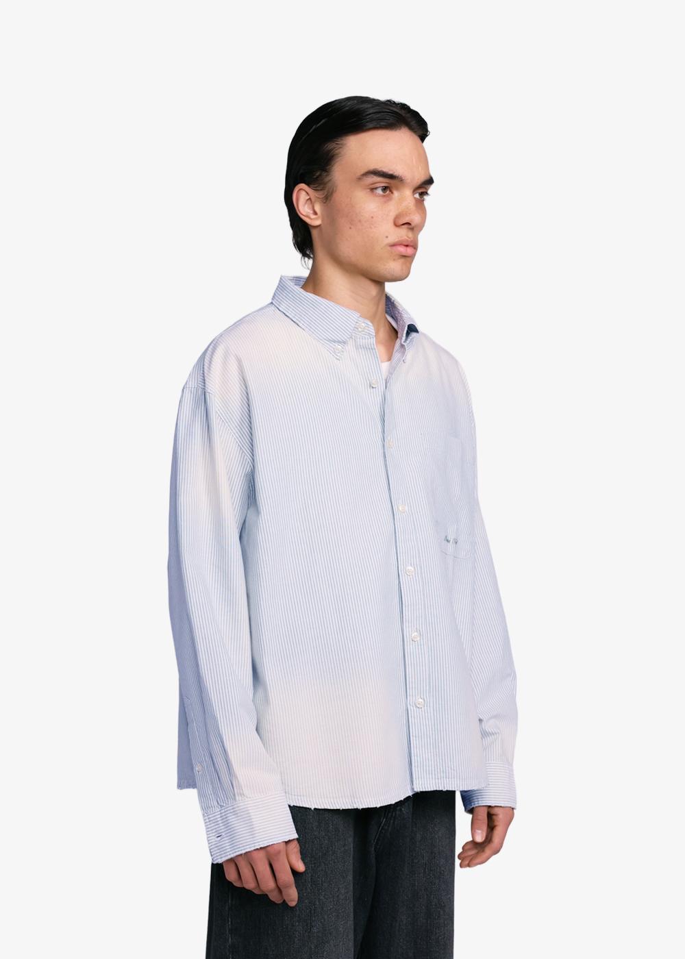 Bram'S Fruit Striped Oxford Distressed Longsleeve Light Blue