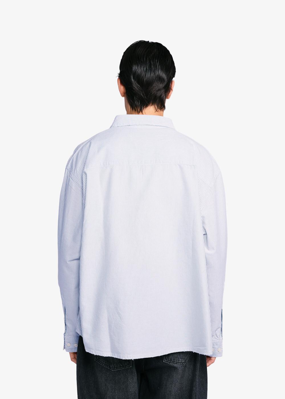 Bram'S Fruit Striped Oxford Distressed Longsleeve Light Blue