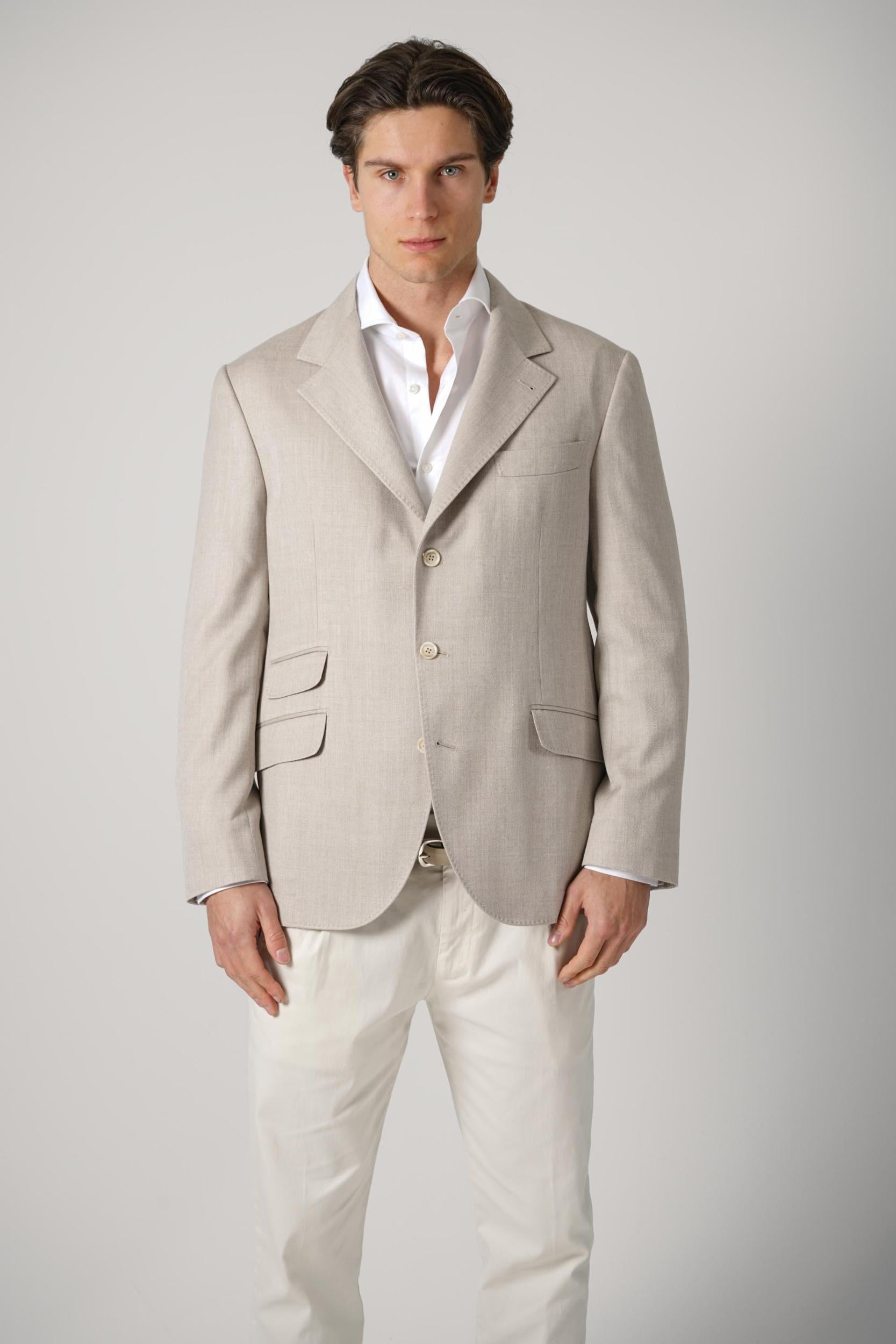 Brunello Cucinelli Cashmere, Silk Hopsack Deconstructed Cavallo Blazer Sand