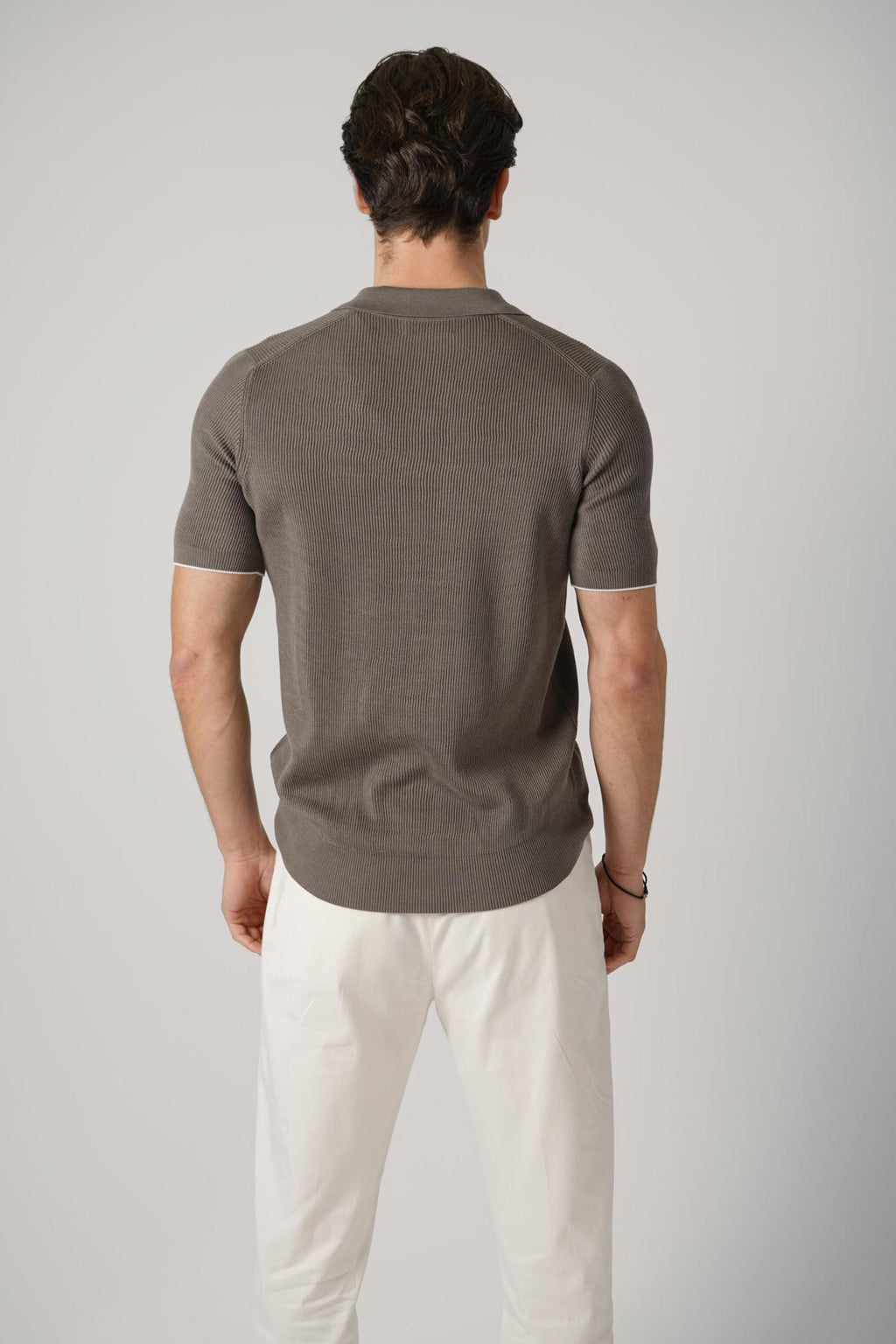 Brunello Cucinelli Cotton English Rib Knit Polo Taupe