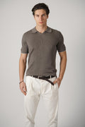 Brunello Cucinelli Cotton English Rib Knit Polo Taupe