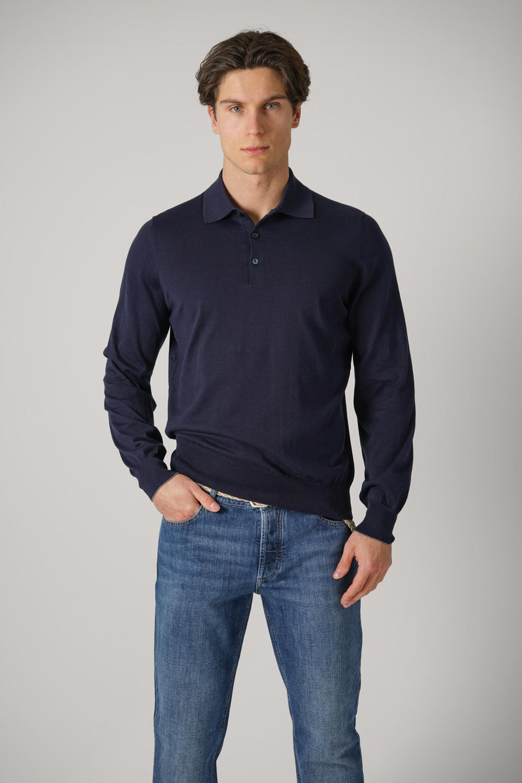 Brunello Cucinelli Cotton Knit Polo Shirt Navy
