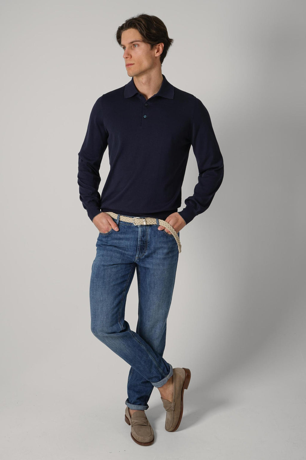Brunello Cucinelli Cotton Knit Polo Shirt Navy