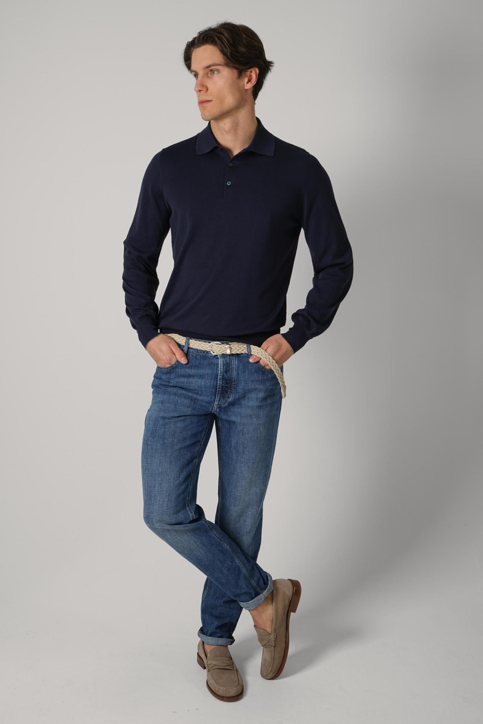 Brunello Cucinelli Cotton Knit Polo Shirt Navy