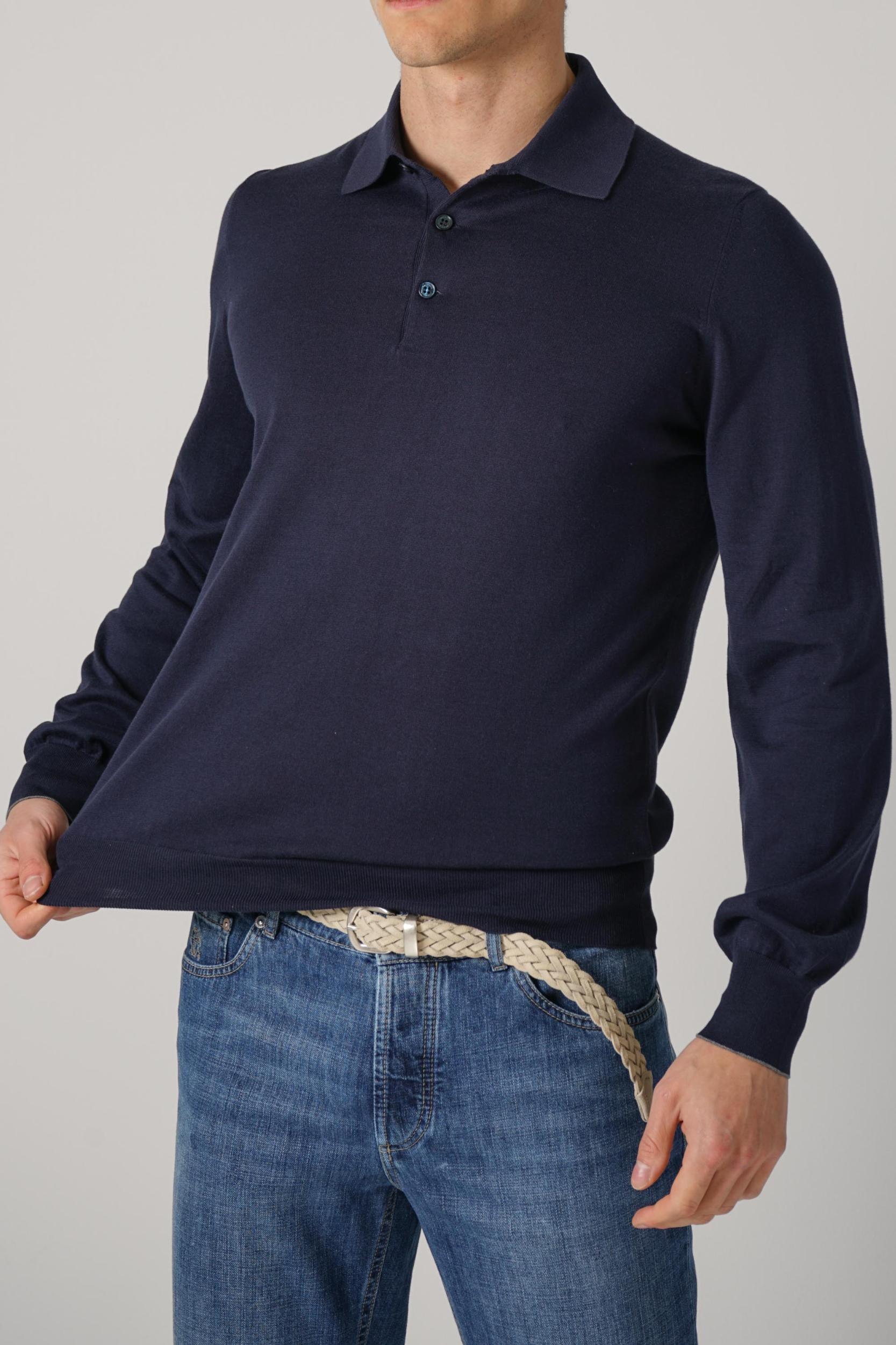 Brunello Cucinelli Cotton Knit Polo Shirt Navy