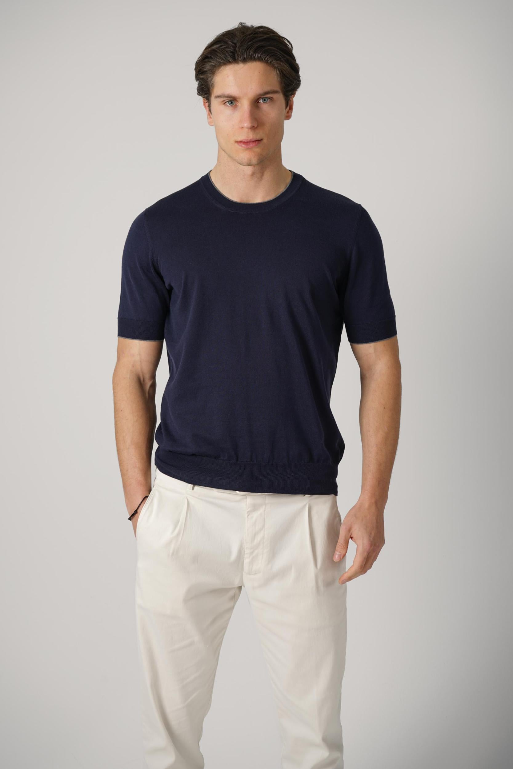 Brunello Cucinelli Cotton Lightweight Knit Shirt Navy