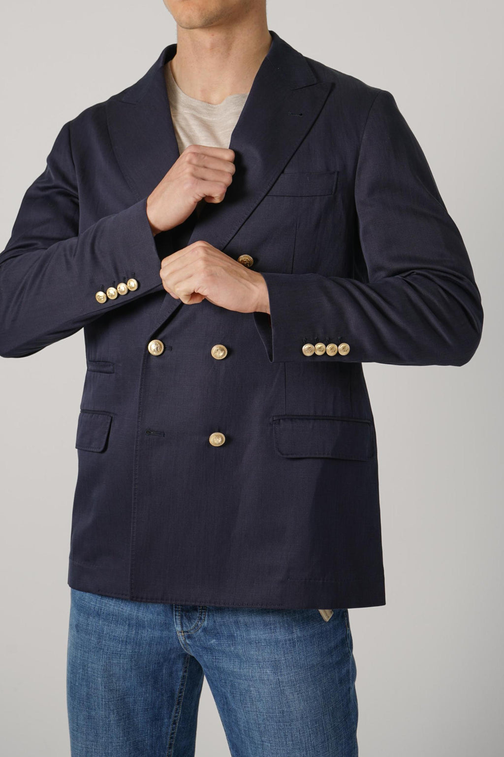 Brunello Cucinelli Délavé Silk And Linen Twill One-And-A-Half Breasted Deconstructed Blazer Navy Blue