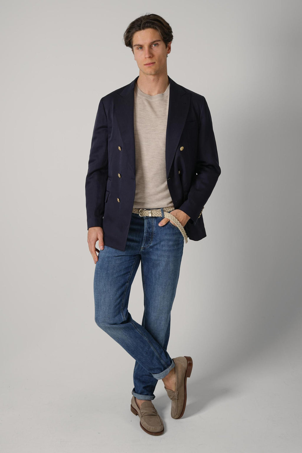 Brunello Cucinelli Délavé Silk And Linen Twill One-And-A-Half Breasted Deconstructed Blazer Navy Blue