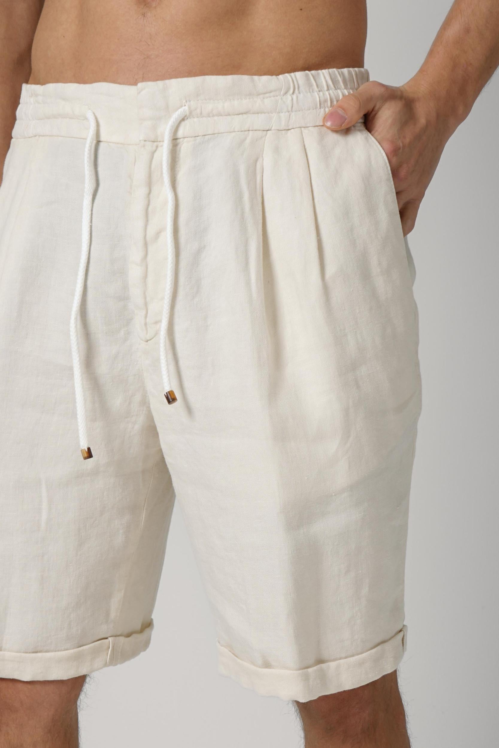 Brunello Cucinelli Garment Dyed Bermuda Linen Shorts Off White