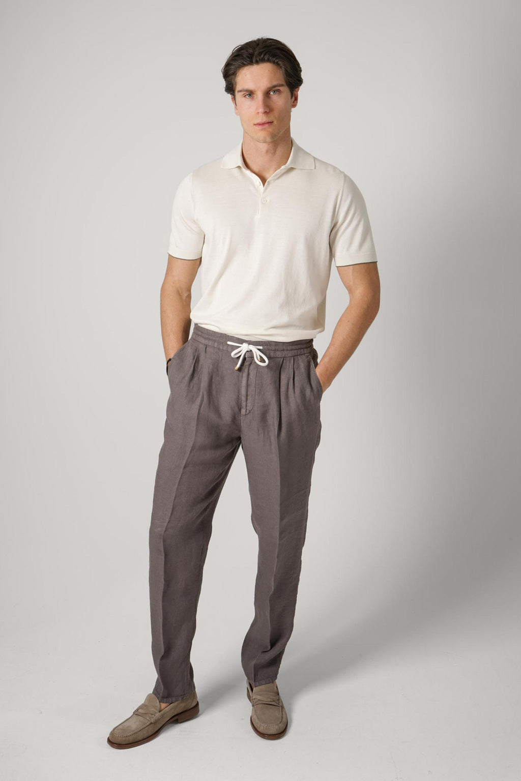 Brunello Cucinelli Lightweight Knit Polo Beige