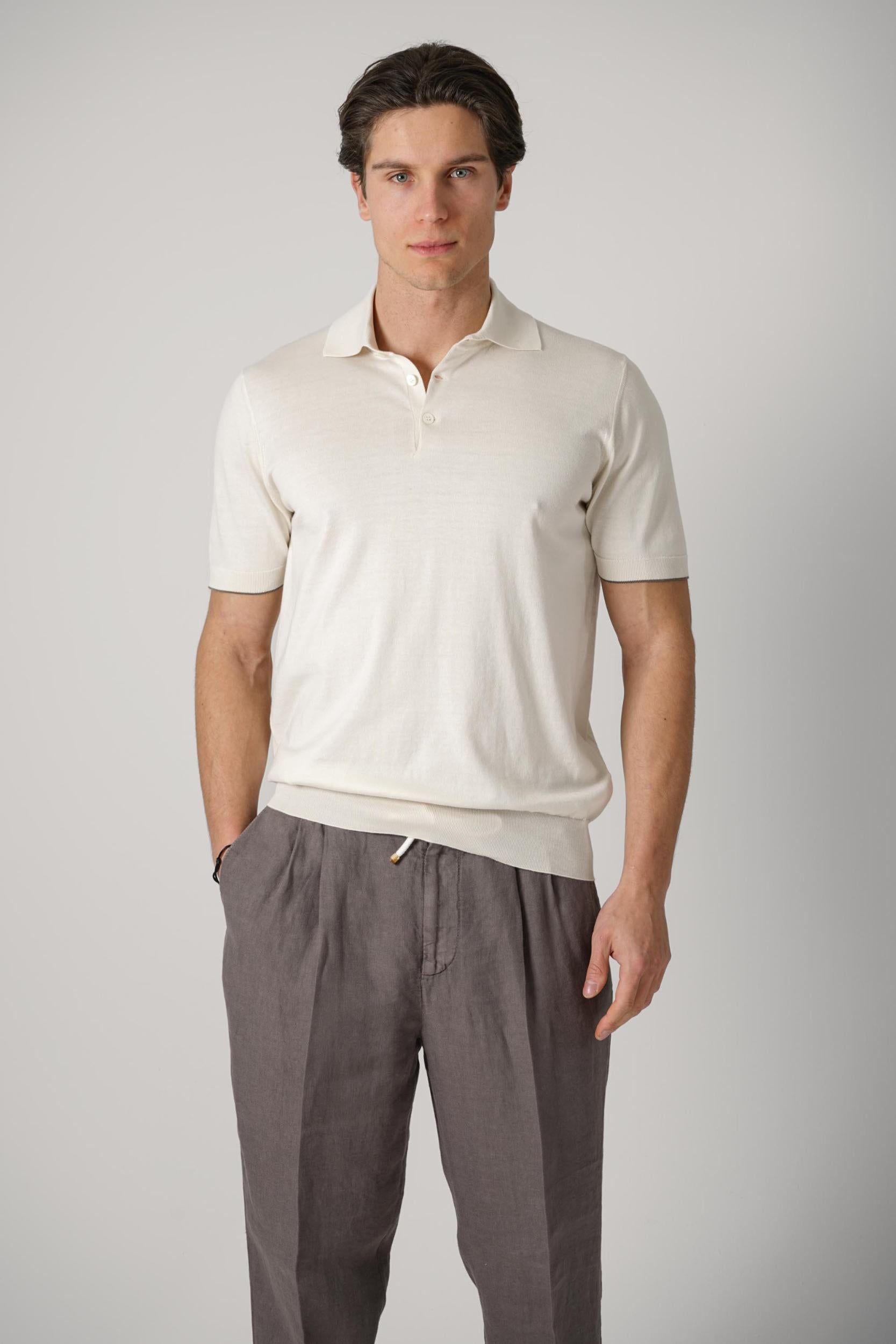 Brunello Cucinelli Lightweight Knit Polo Beige