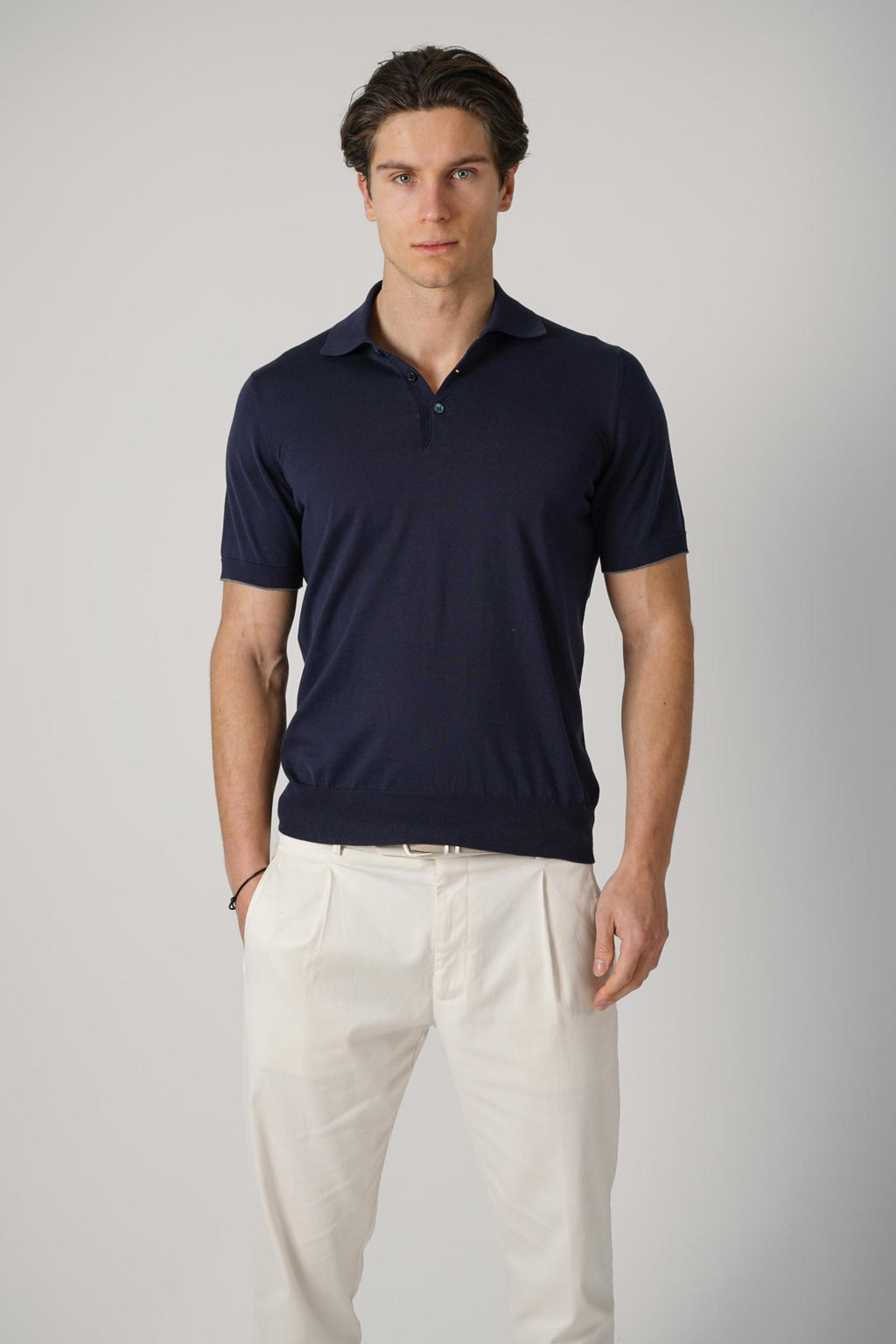 Brunello Cucinelli Lightweight Knit Polo Navy