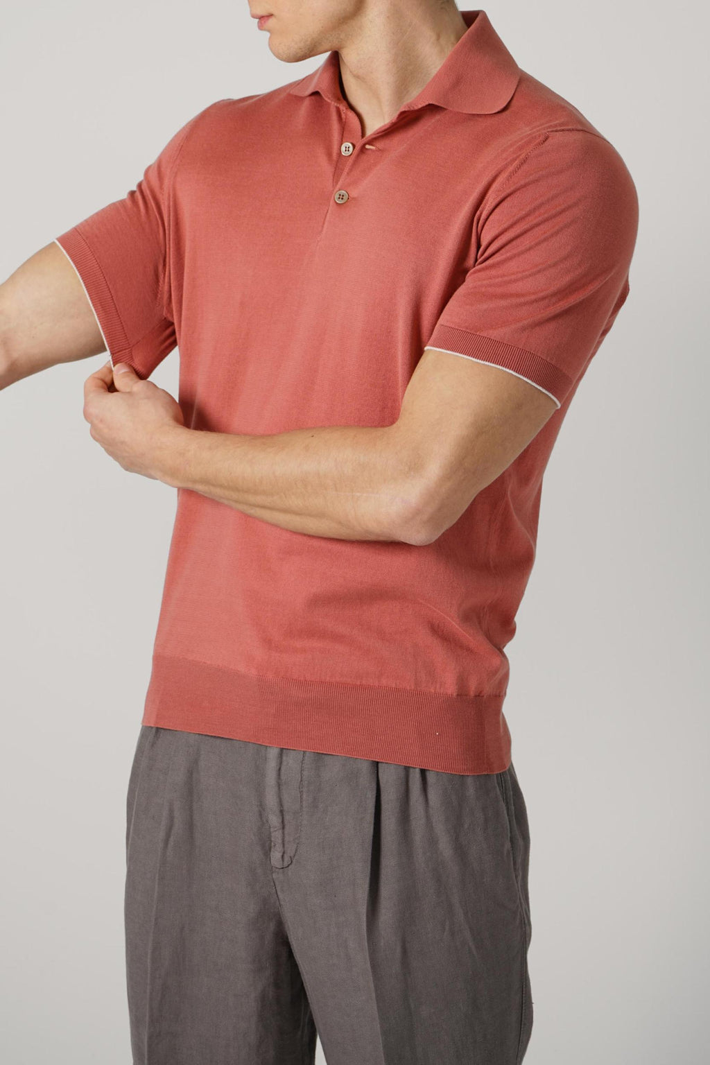 Brunello Cucinelli Lightweight Knit Polo Terracotta