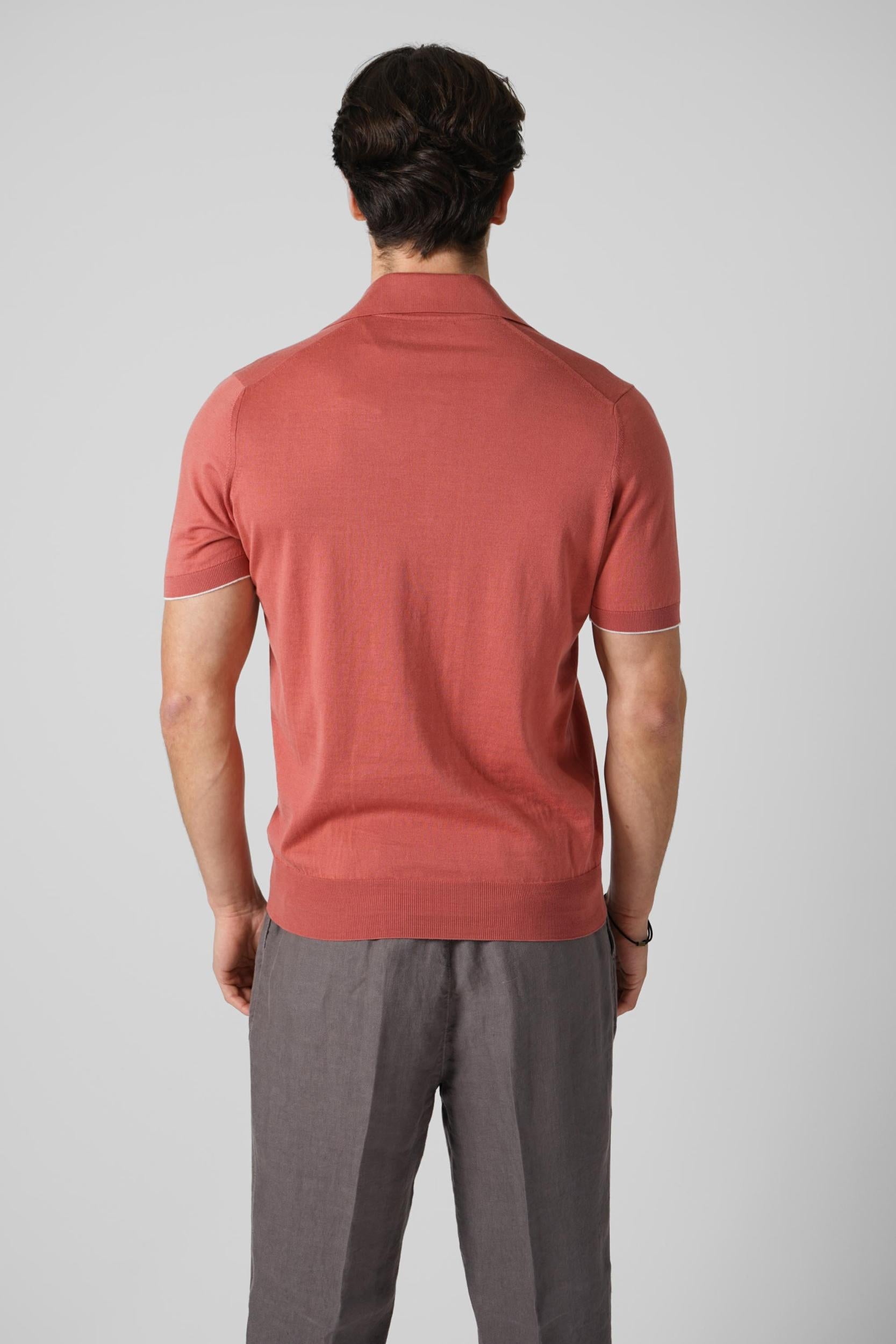 Brunello Cucinelli Lightweight Knit Polo Terracotta