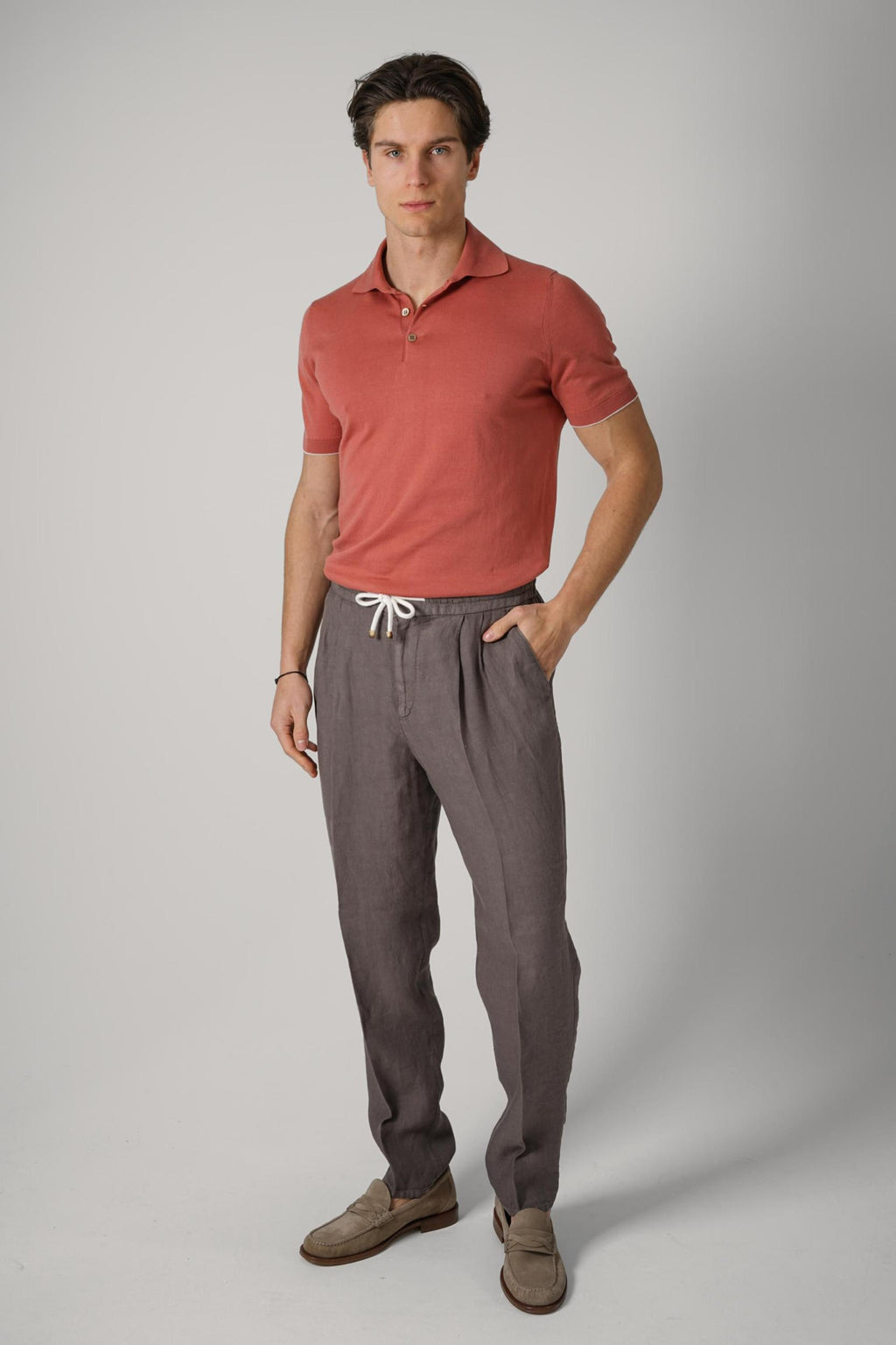 Brunello Cucinelli Lightweight Knit Polo Terracotta
