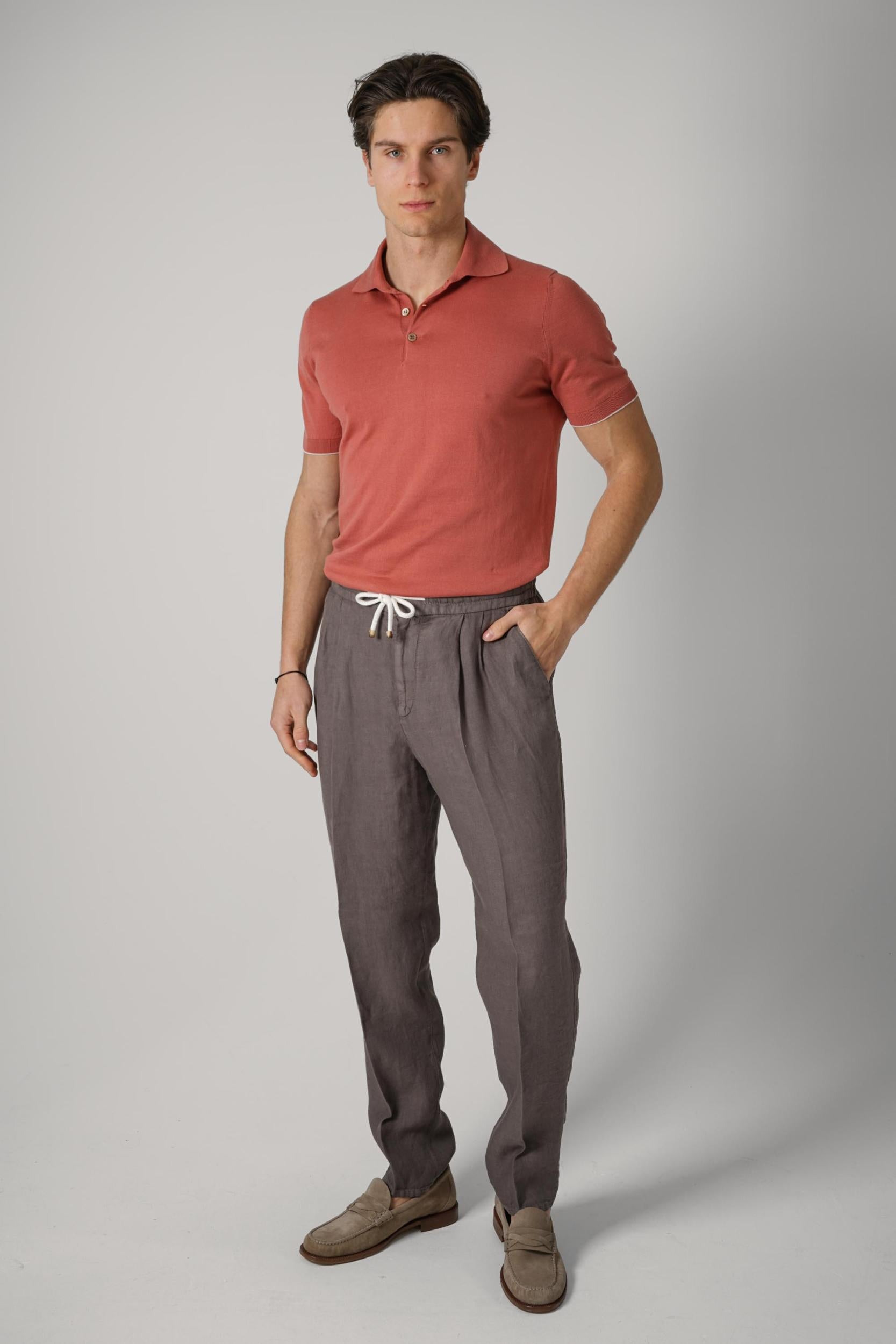 Brunello Cucinelli Lightweight Knit Polo Terracotta