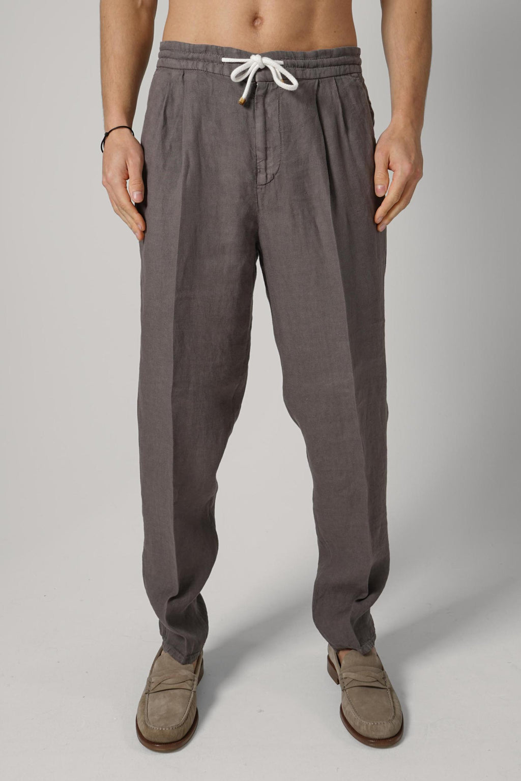 Brunello Cucinelli Linen And Virgin Wool Chevron Trousers Hazelnut Brown
