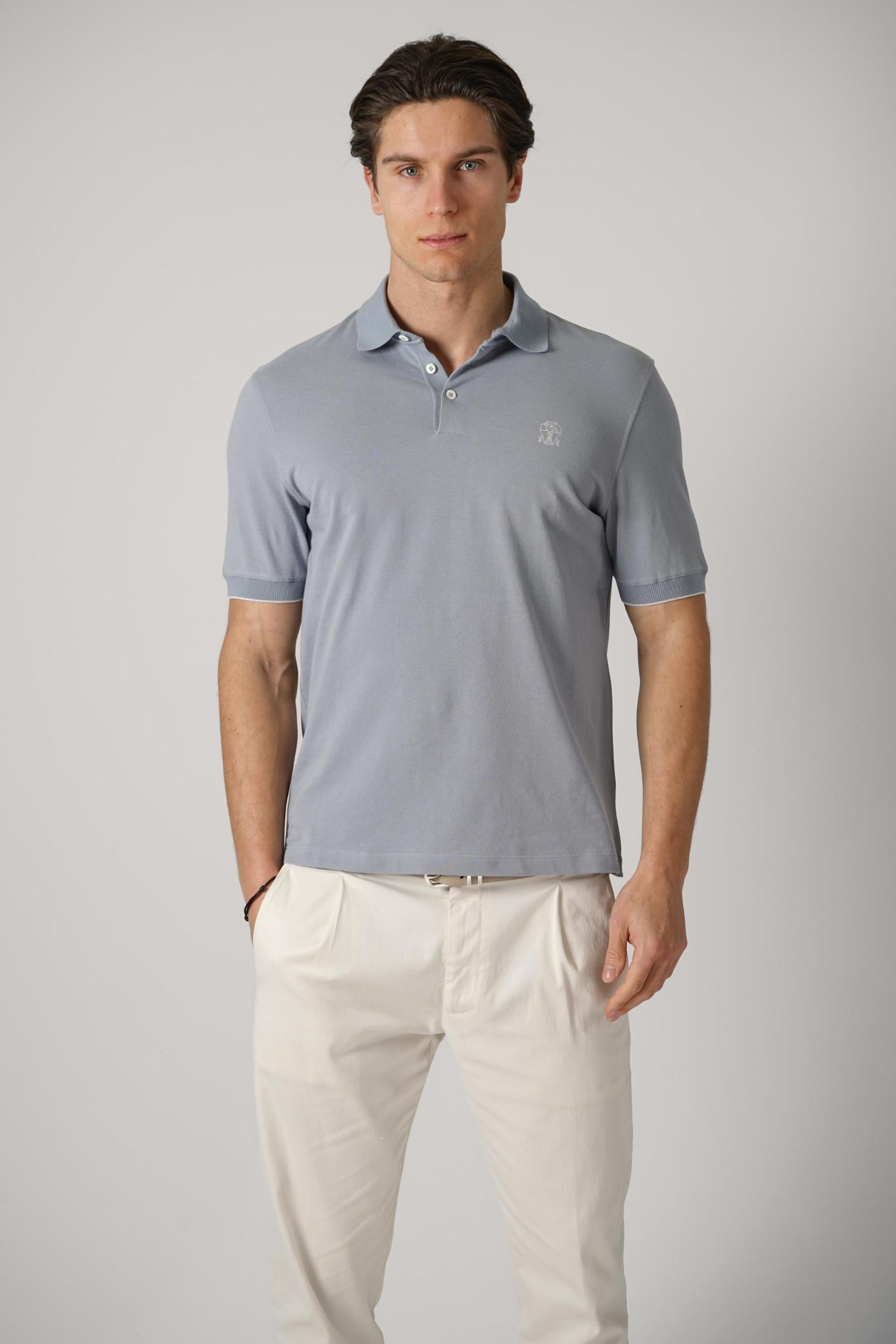 Brunello Cucinelli Pique Polo Blue/Grey