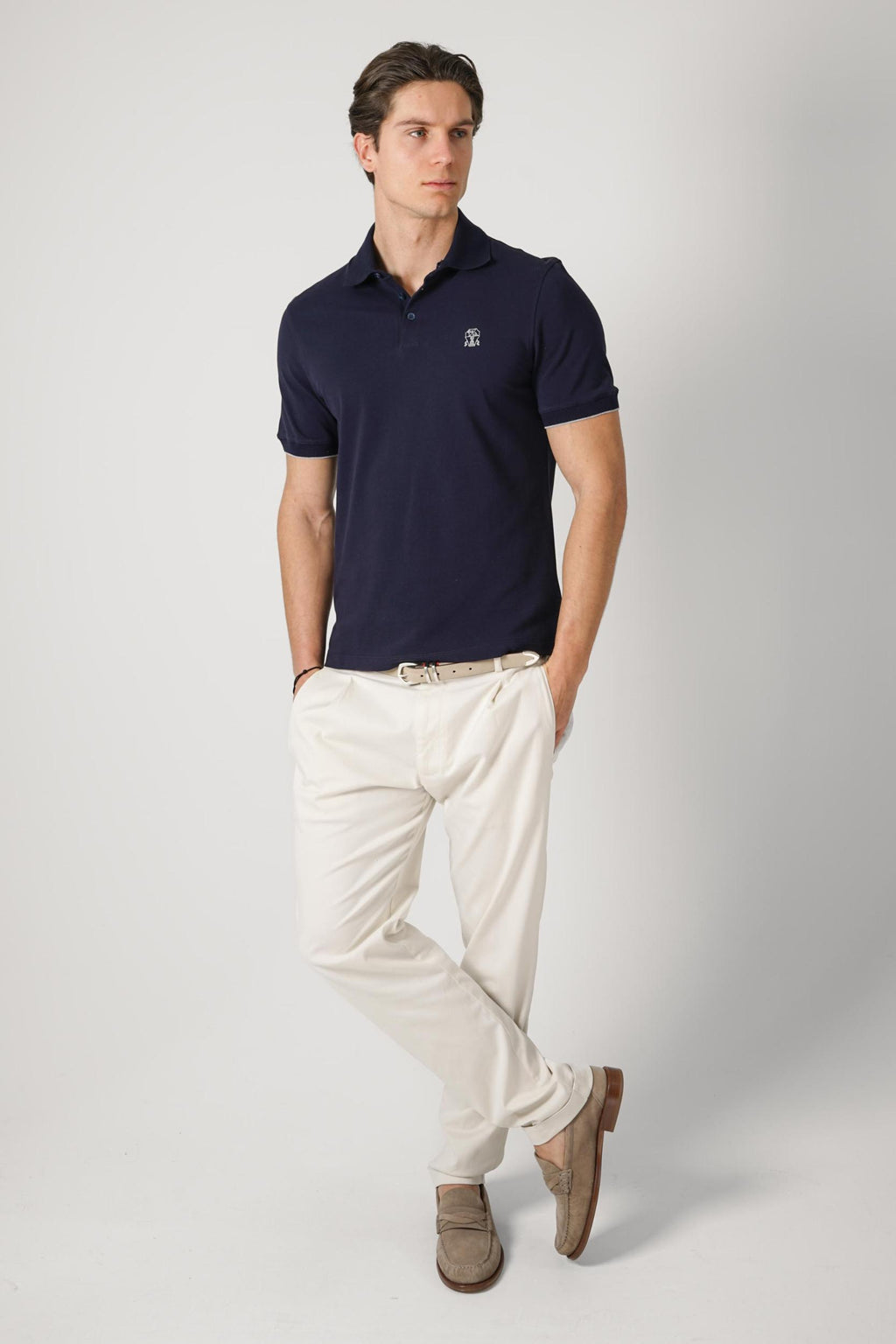 Brunello Cucinelli Pique Polo Navy
