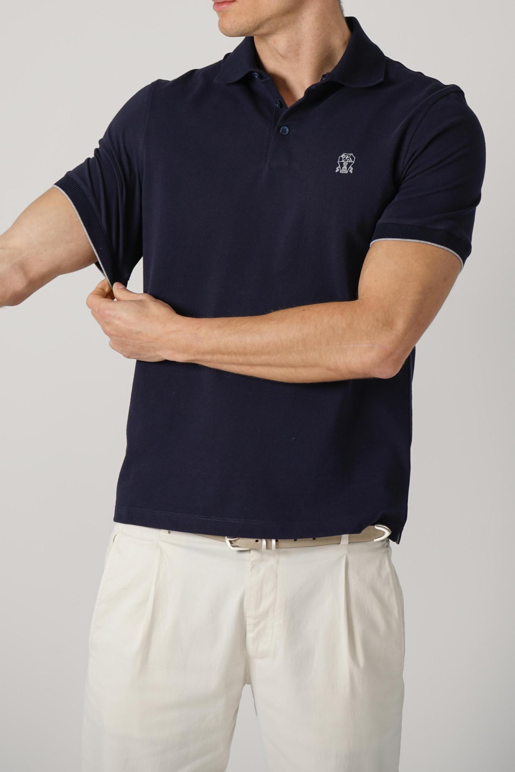 Brunello Cucinelli Pique Polo Navy