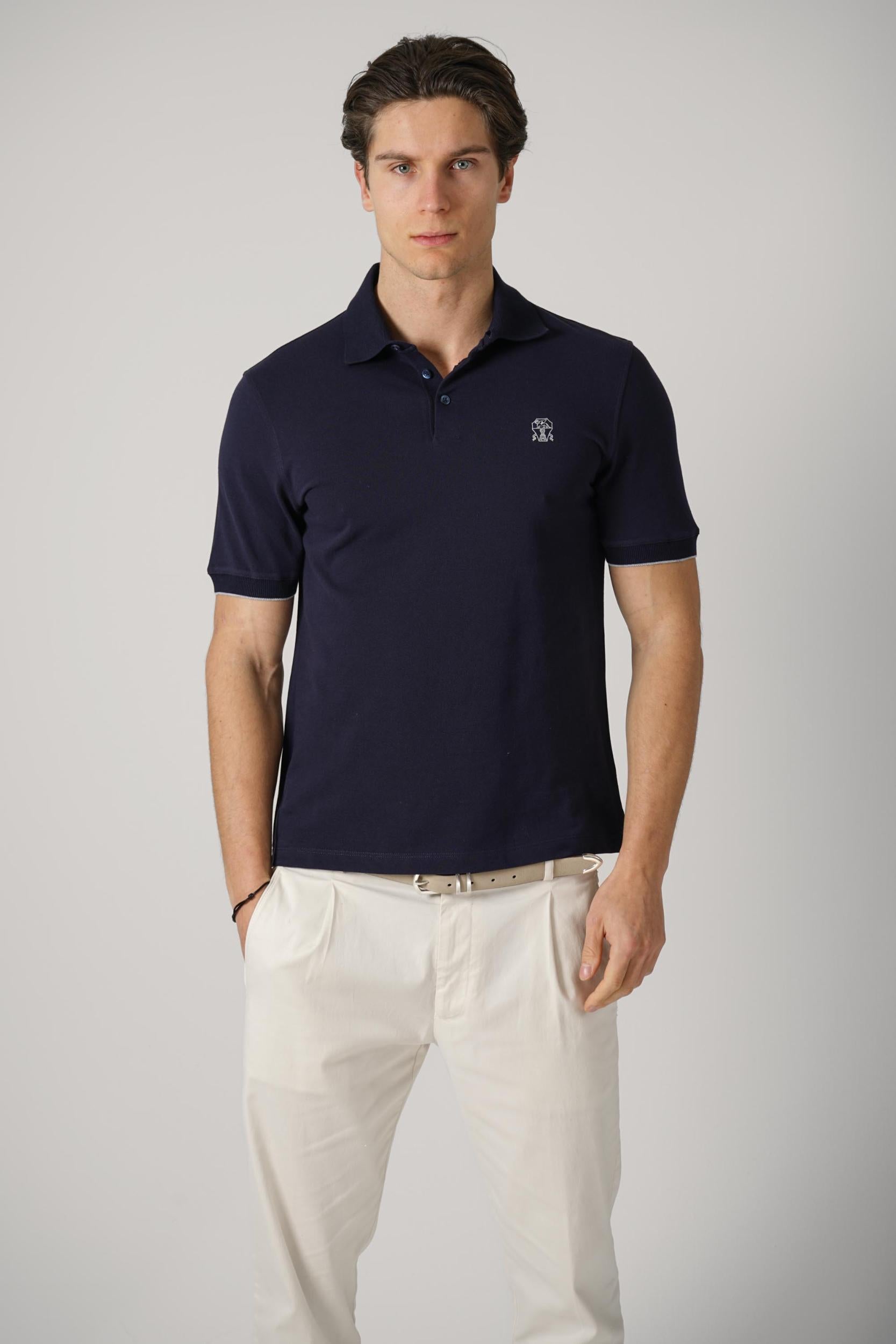 Brunello Cucinelli Pique Polo Navy