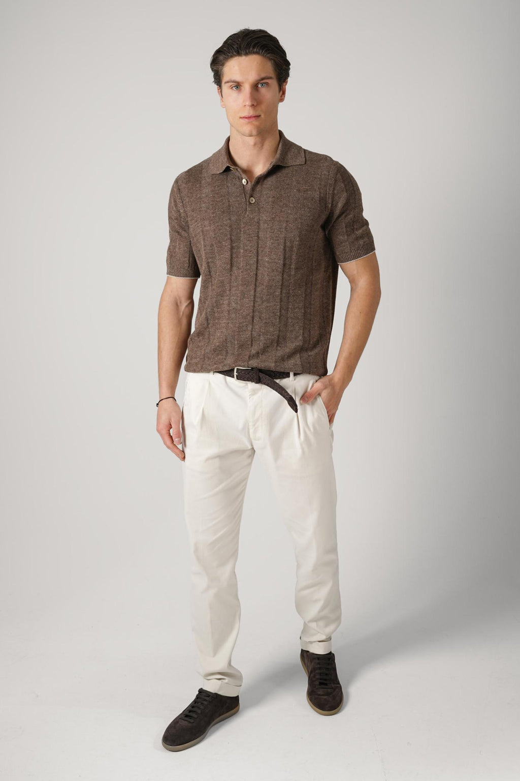 Brunello Cucinelli Rib Knit Polo Hazelnut