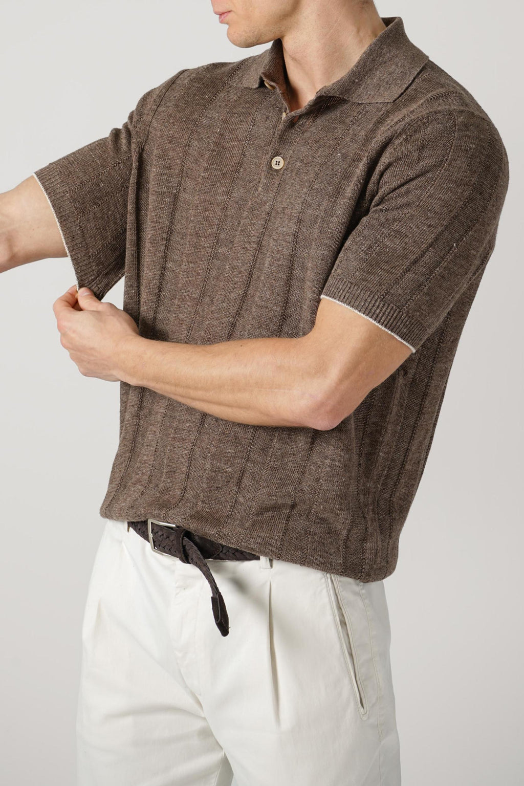 Brunello Cucinelli Rib Knit Polo Hazelnut