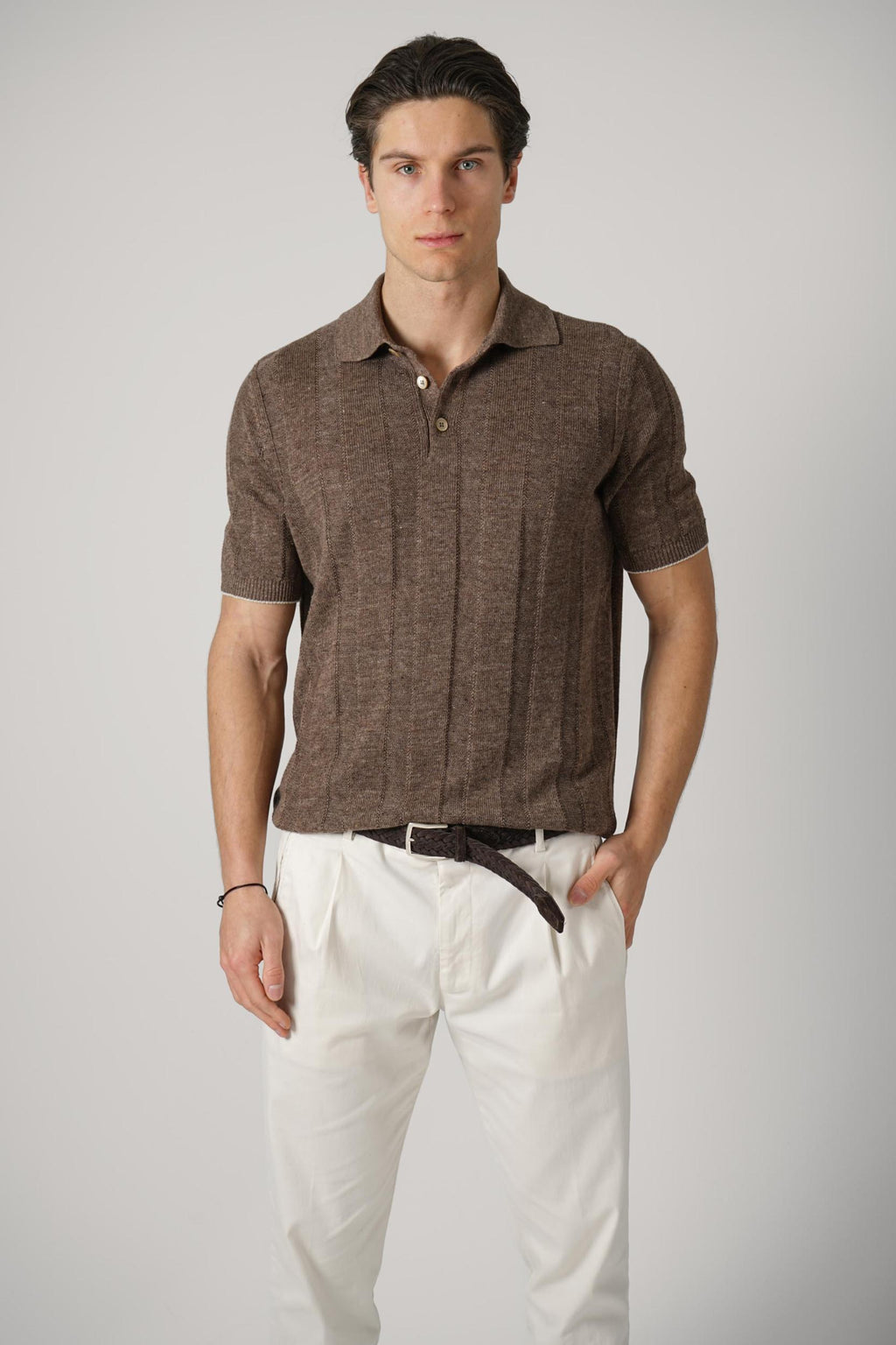Brunello Cucinelli Rib Knit Polo Hazelnut