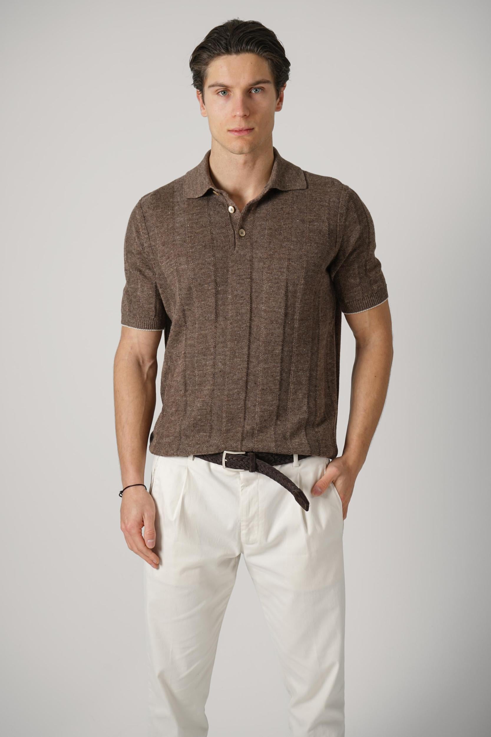 Brunello Cucinelli Rib Knit Polo Hazelnut