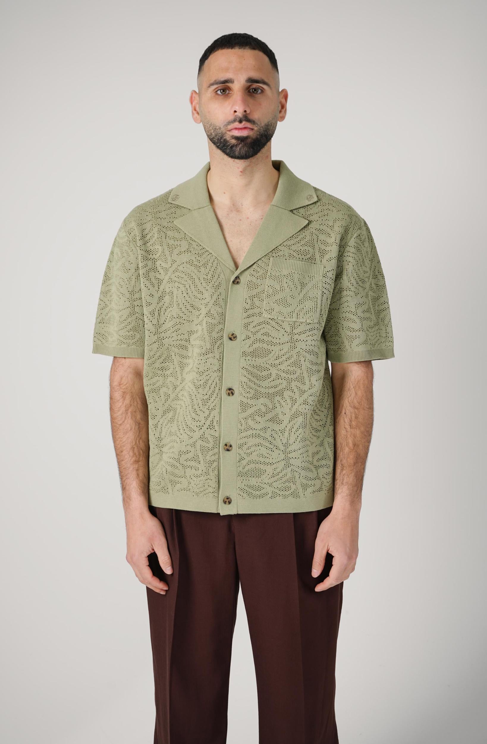 Drôle De Monsieur Chemise Maille Dentelle Kaki