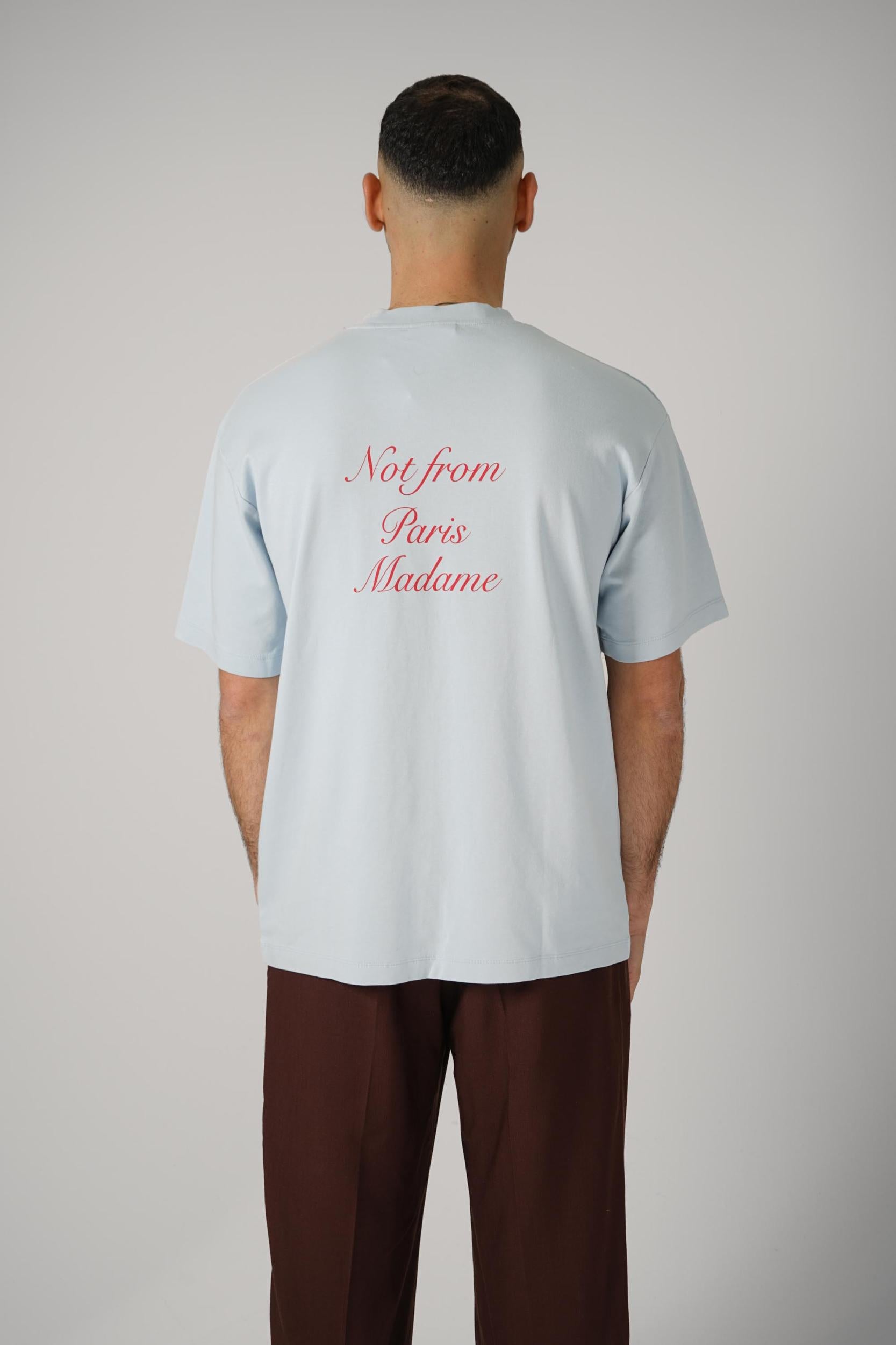Drôle De Monsieur Le T-Shirt Slogan Callgraph Light Blue