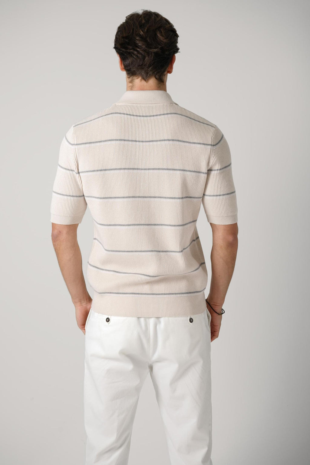 Eleventy Knitted Polo Beige/Grey/White