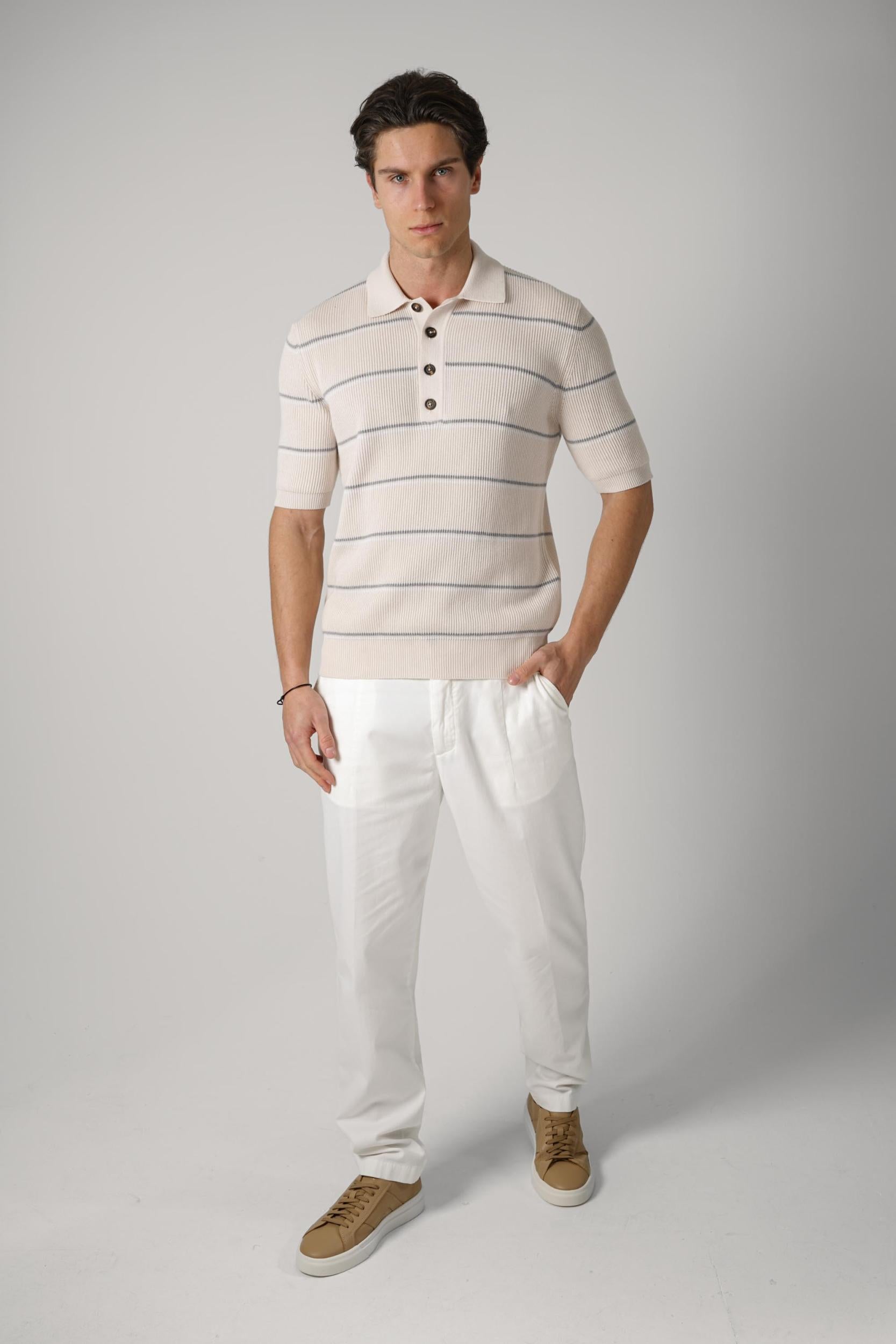 Eleventy Knitted Polo Beige/Grey/White
