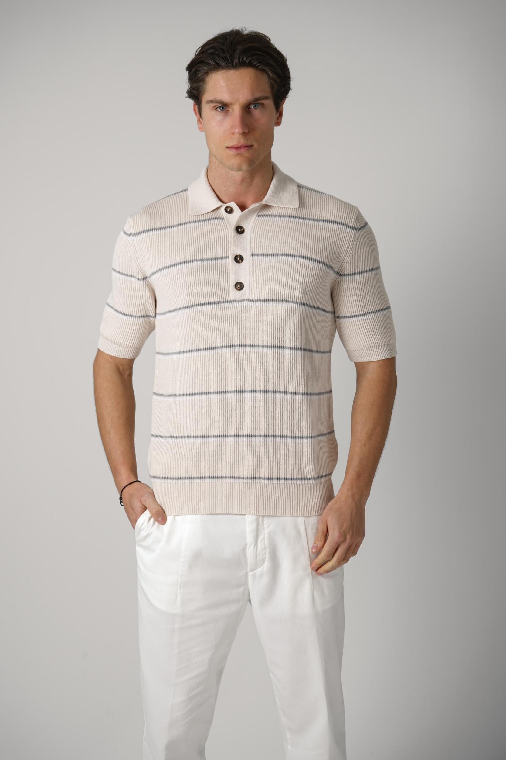 Eleventy Knitted Polo Beige/Grey/White