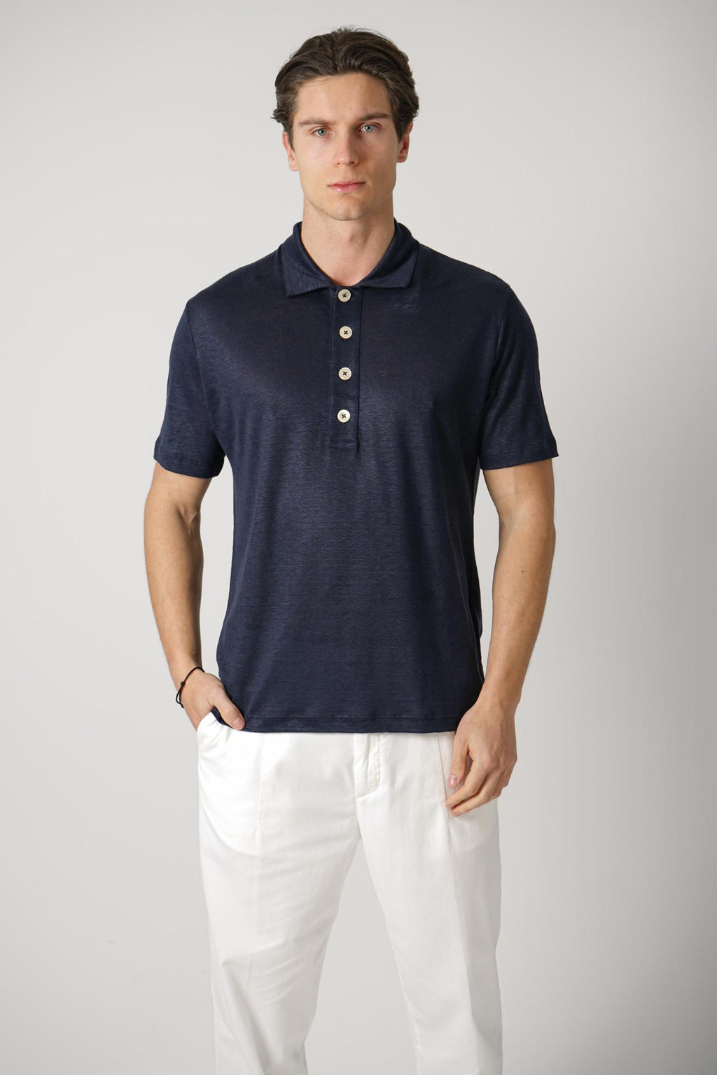 Eleventy Linen Polo Navy
