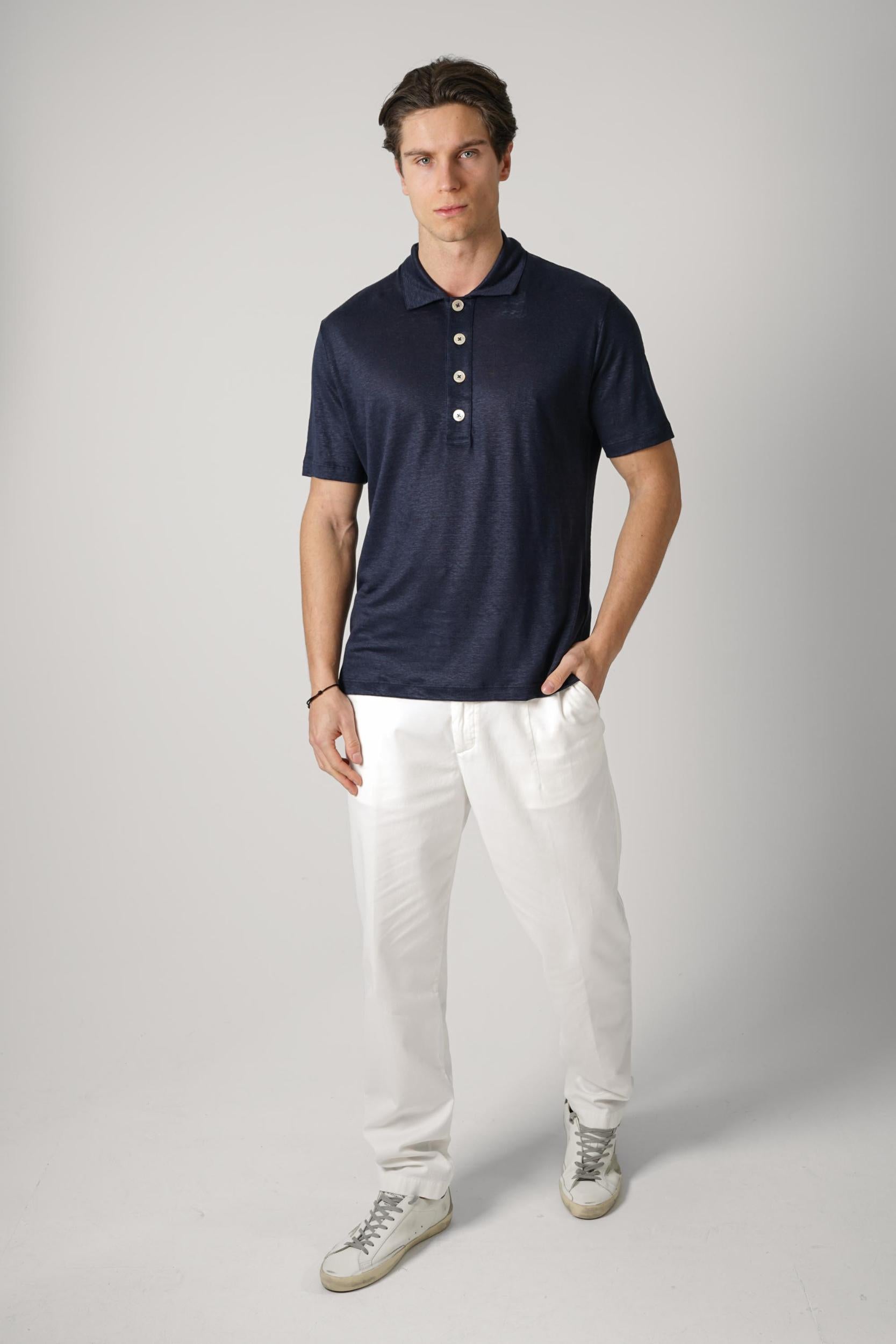 Eleventy Linen Polo Navy