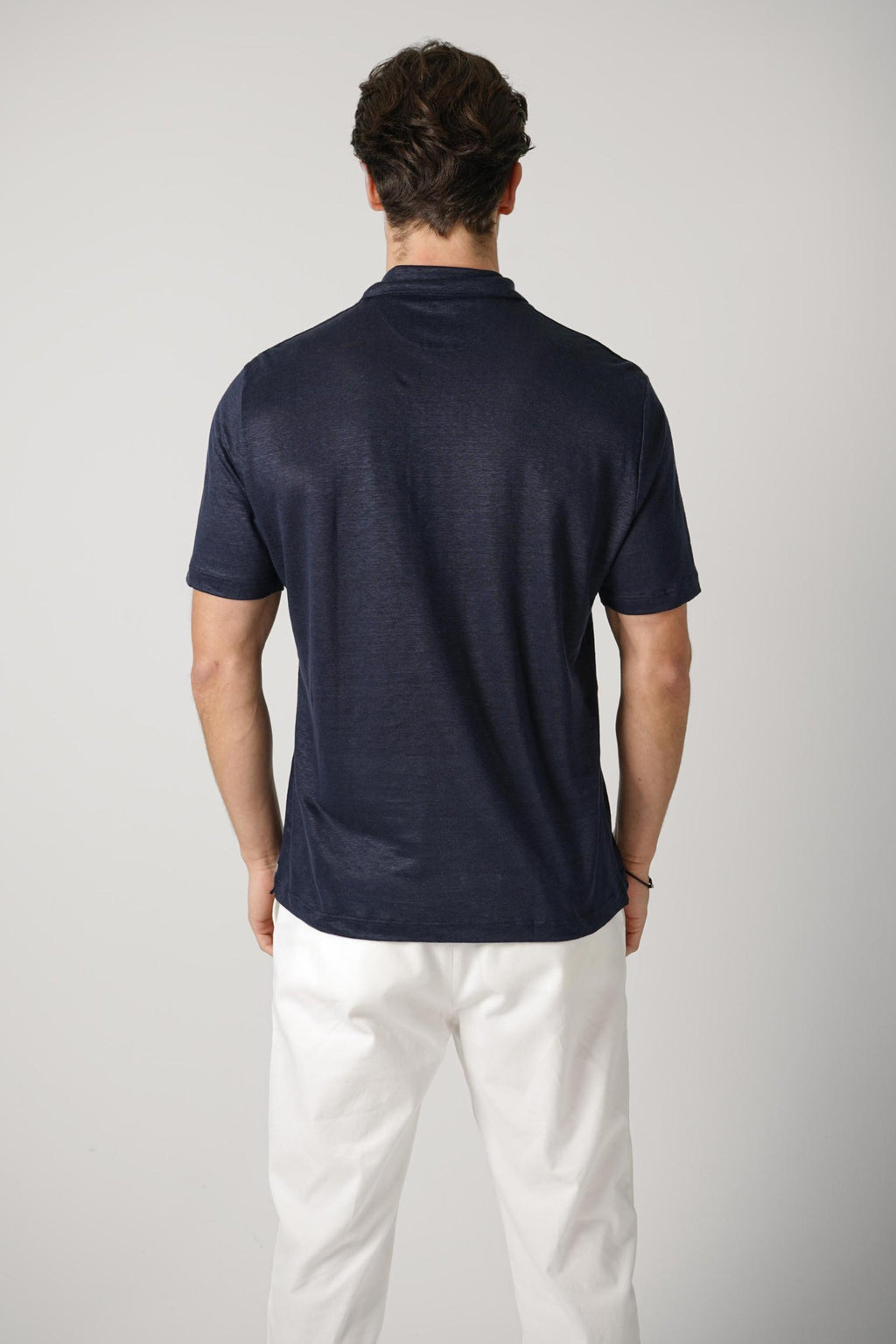 Eleventy Linen Polo Navy