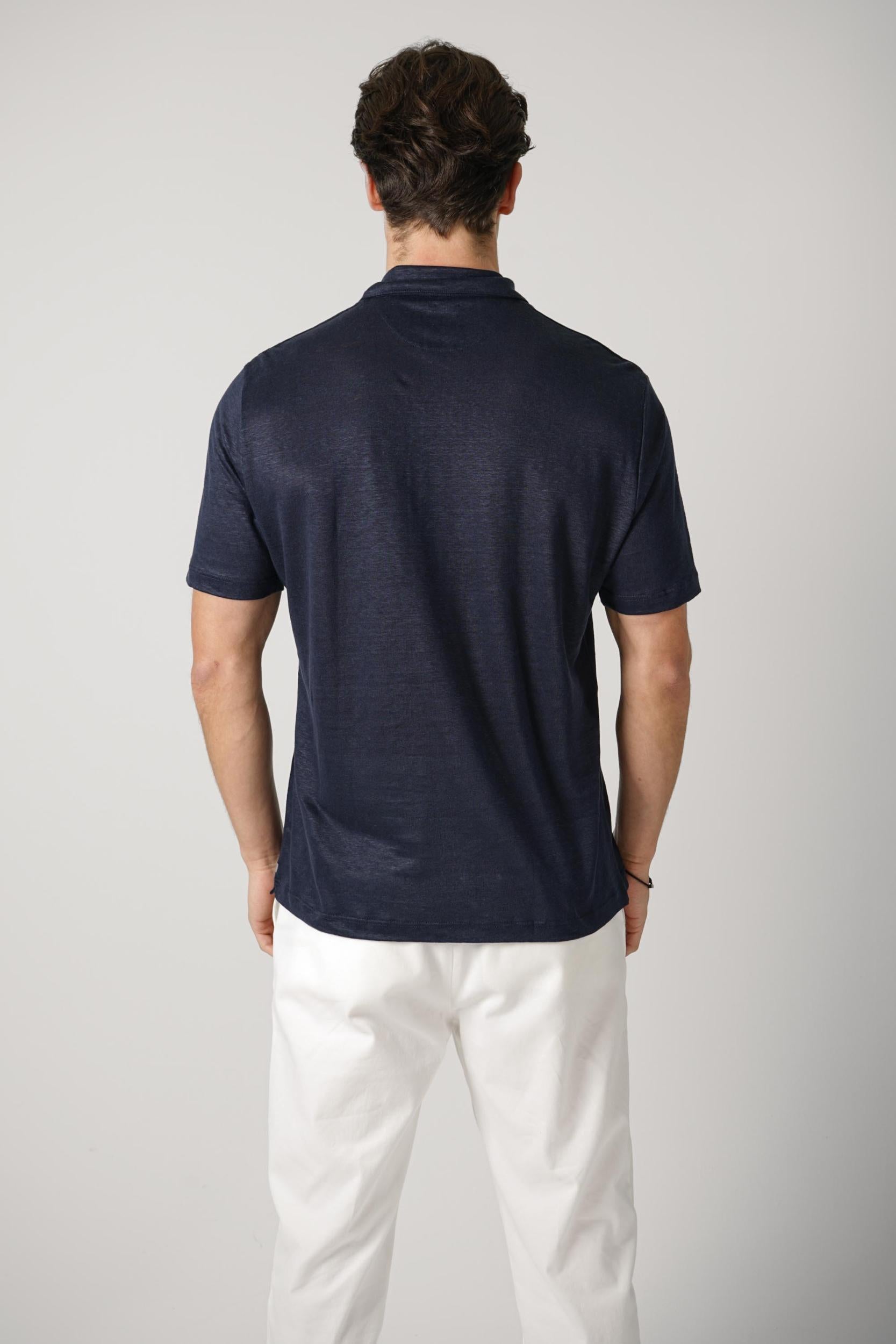 Eleventy Linen Polo Navy